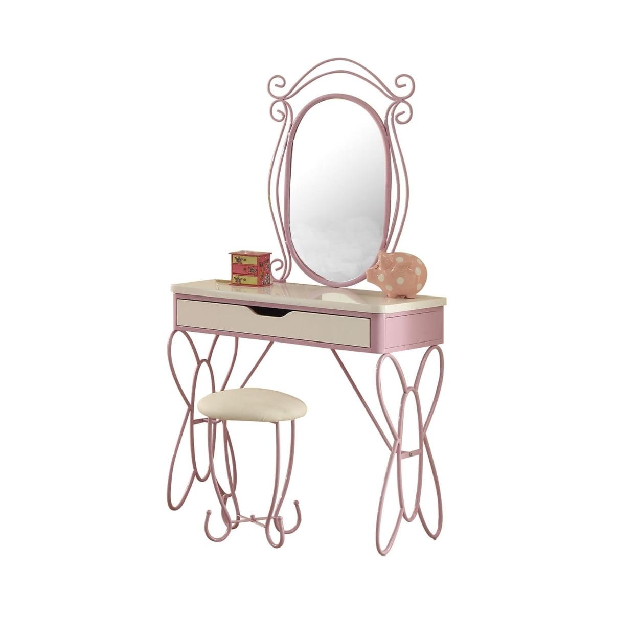 Priya Butterfly Charm White and Light Purple Vanity Set with Bench