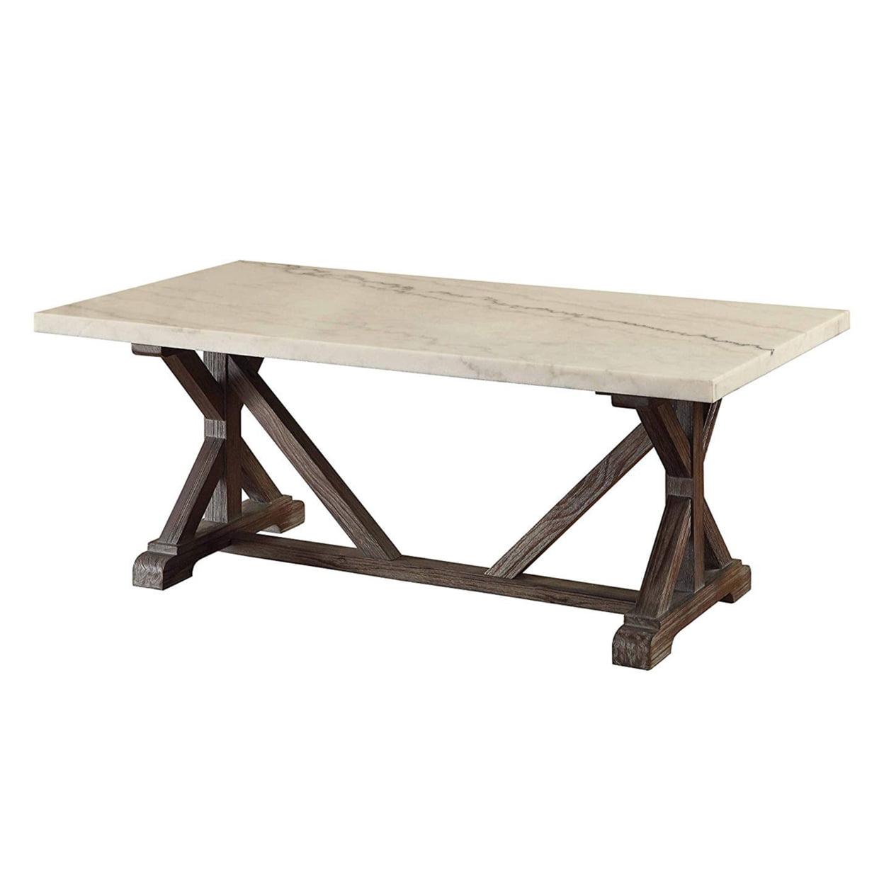 50" Romina Coffee Table: Marble Top, Weathered Espresso Base - Acme Furniture