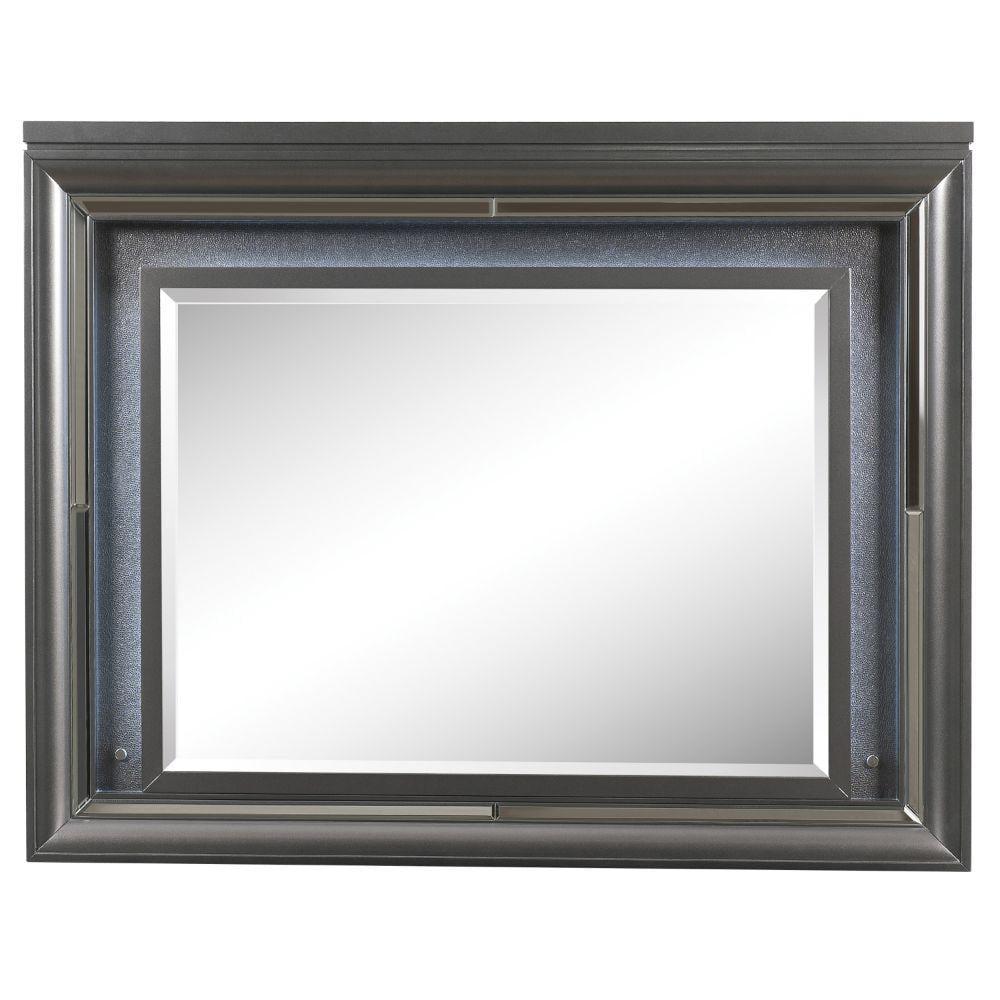 Acme Sawyer Rectangular Wooden Frame Mirror with LED in Metallic Gray