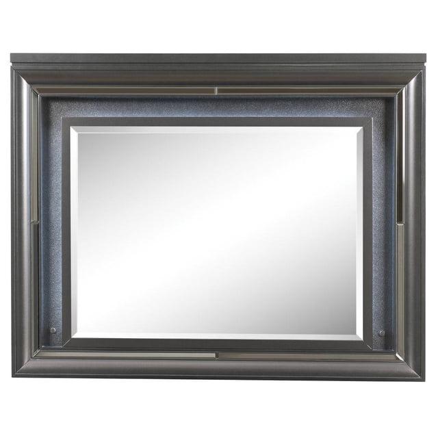 Acme Sawyer Rectangular Wooden Frame Mirror with LED in Metallic Gray