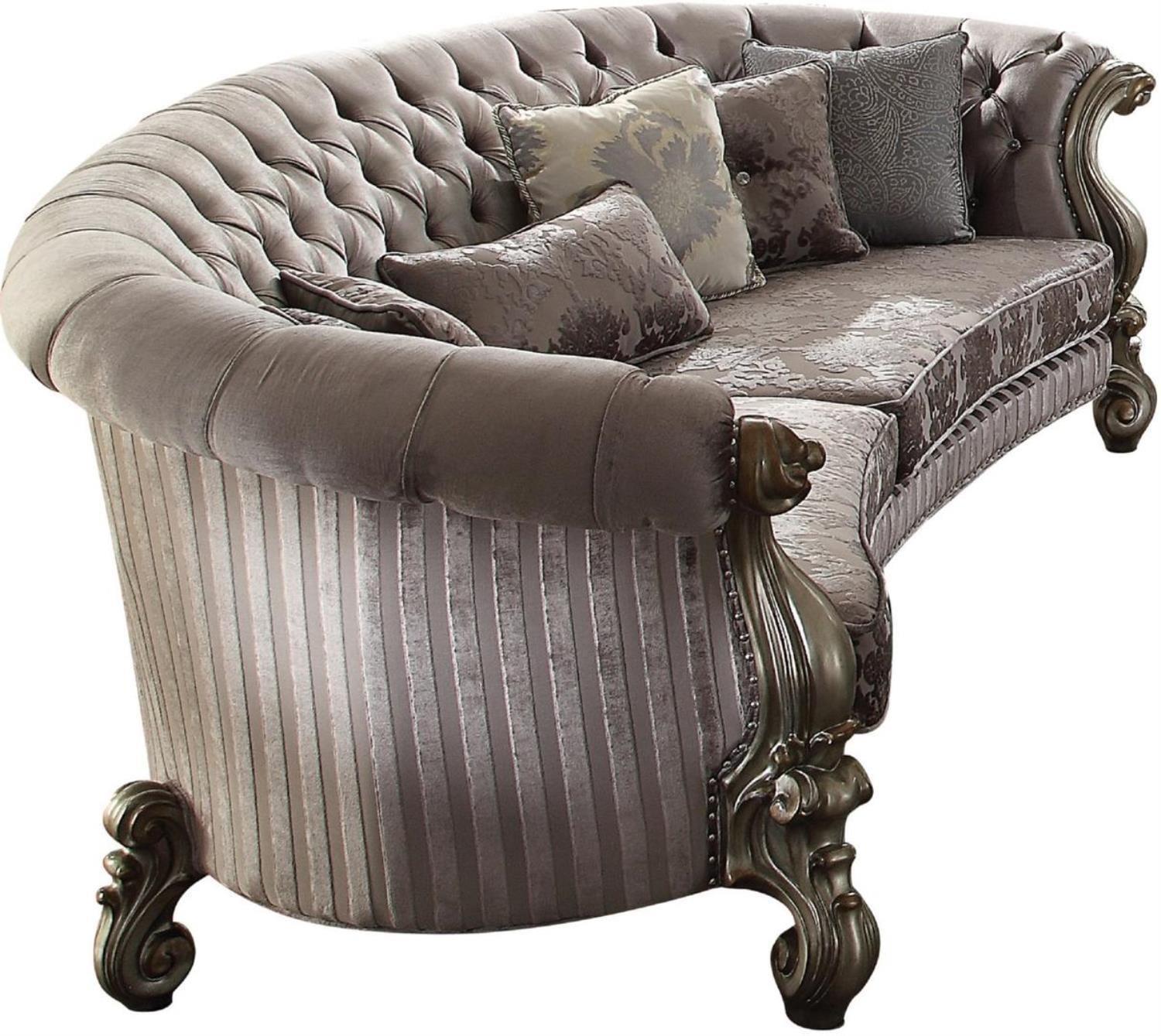 Versailles Antique Platinum Velvet Tufted Sofa with Nailhead Accents