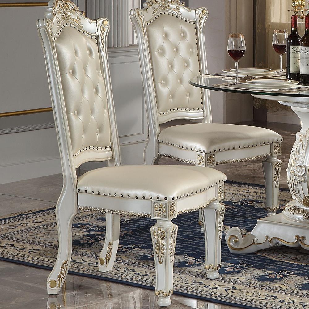 Vendome White and Gold Upholstered Wood Side Chair