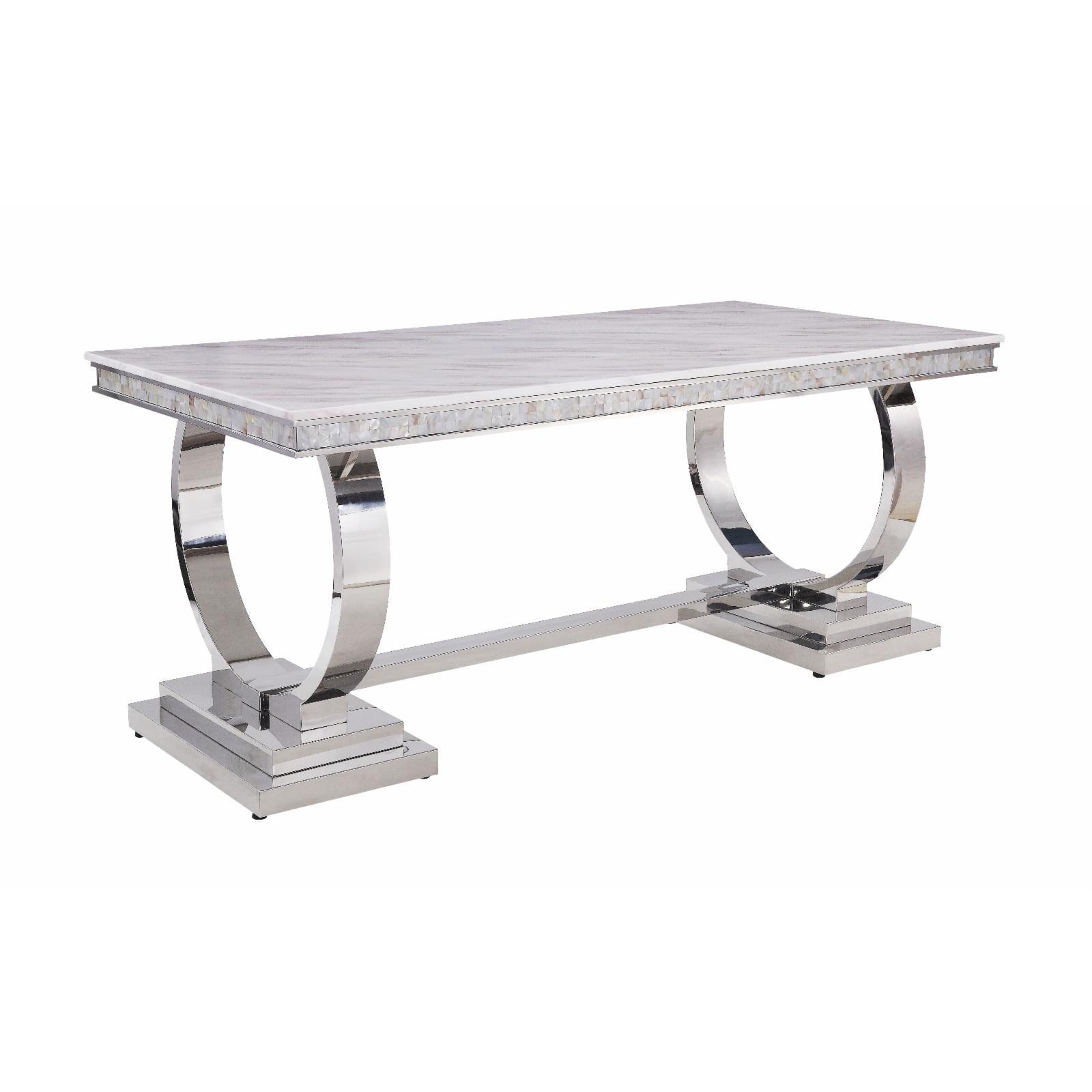 White Faux Marble Top Stainless Steel Dining Table