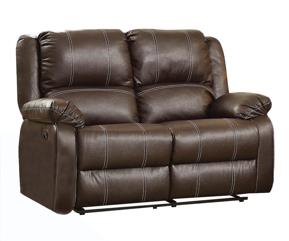 Contoured Comfort Brown Faux Leather Loveseat with Cup Holders