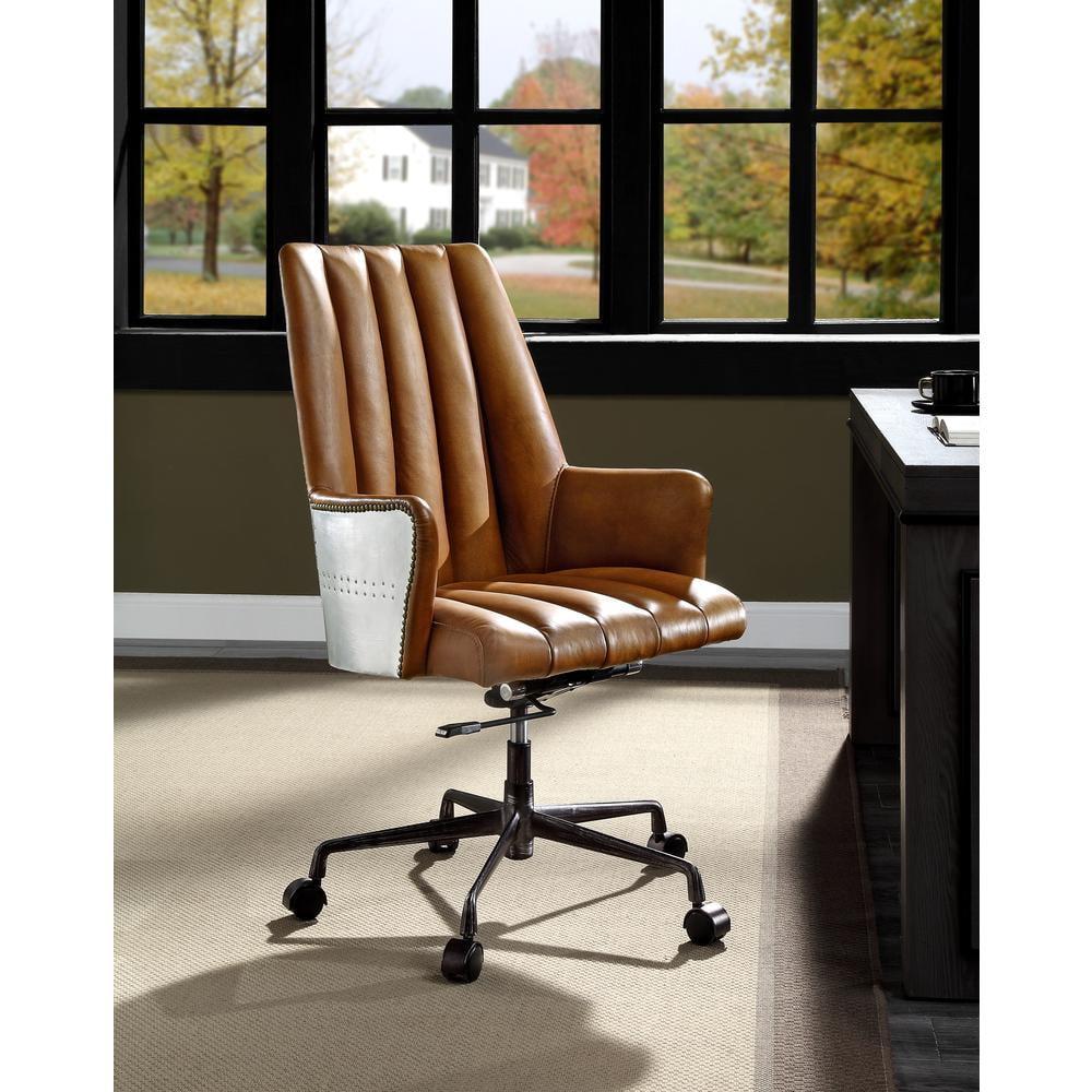 Sahara Brown Leather and Aluminum Executive Swivel Chair