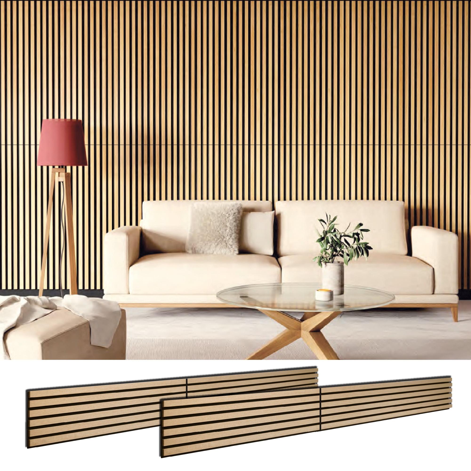 Light Oak 12'' x 96'' Foldable Wall Panels with Horizontal Slats