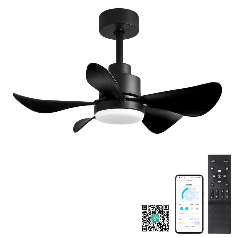 Acpouw 28' Ceiling Fans with Lights and Remote/APP Control, Low Profile Ceiling Fans with 5 Reversible Blades 3 Colors Dimmable 6 Speeds Ceiling Fan for Bedroom Kitchen
