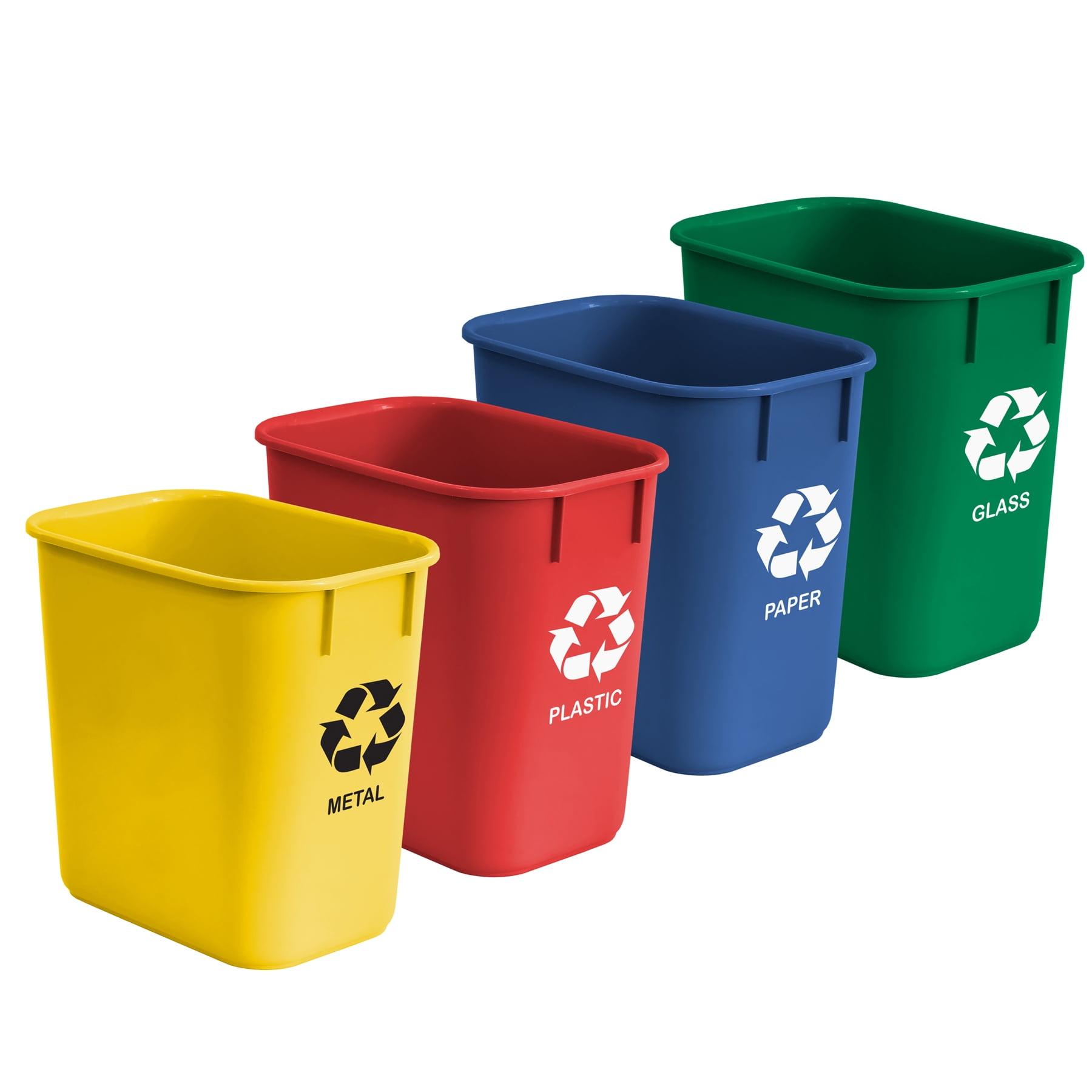 Acrimet Wastebasket Bin for Recycling 13QT (Plastic) (Blue Yellow Red Green) (Set of 4)