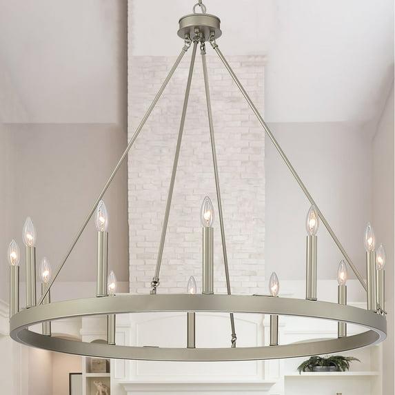 Acroma  12-light Farmhouse 40In Wagon Wheel Chandelier - 40'' D x 138'' H Nickel Dust Matte Nickel, Painted N/A