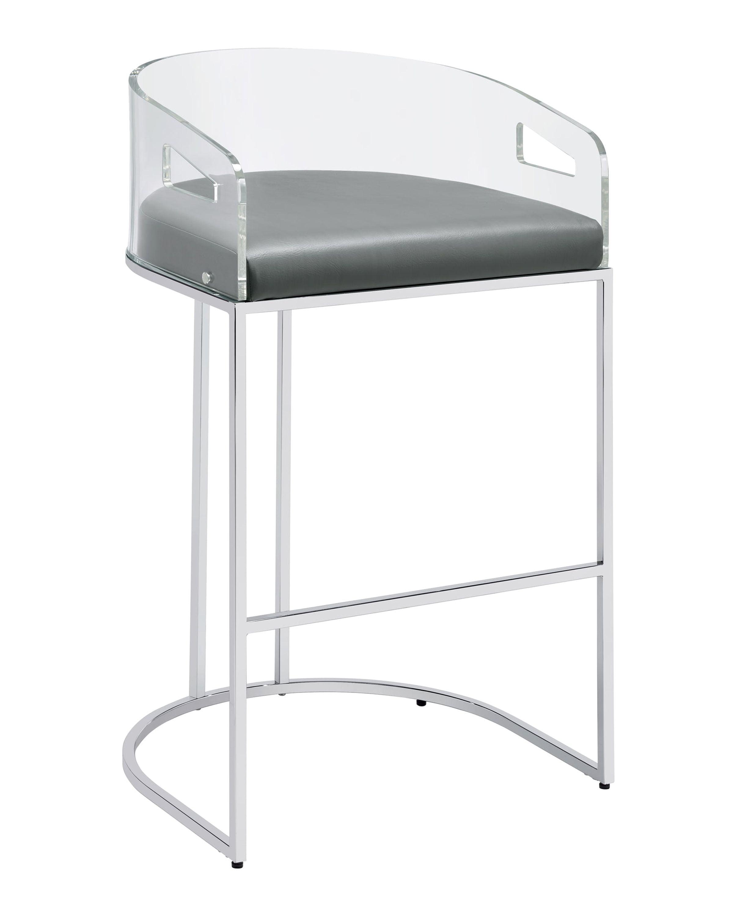 Gray Acrylic and Chrome Bar Stools with Leatherette Cushions