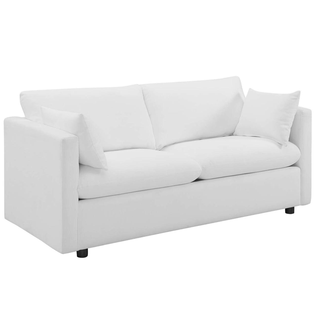 Sublime Comfort White Polyester 70" Tuxedo Sofa with Wood Accents