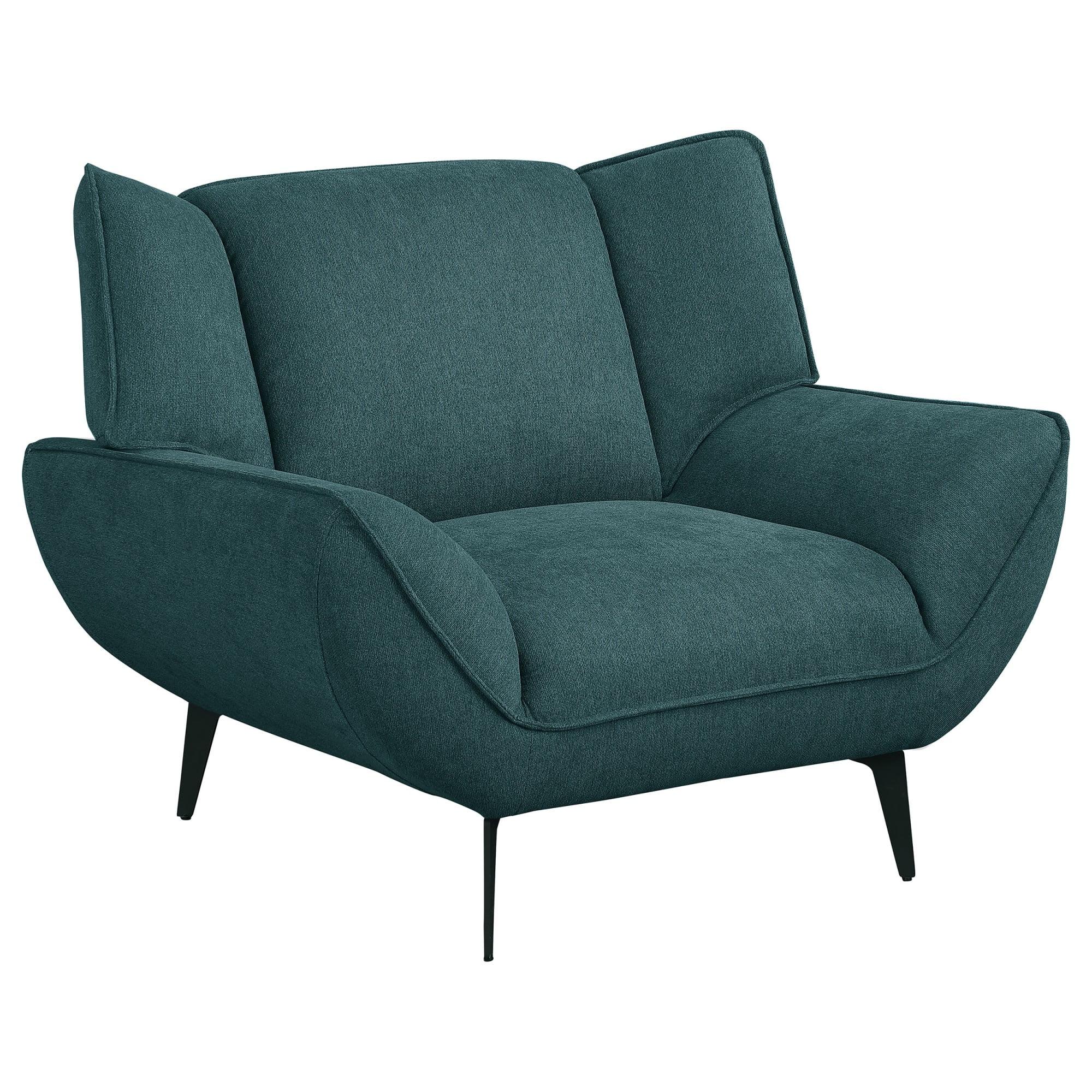 Teal Blue Mid-Century Modern Upholstered Metal Accent Chair