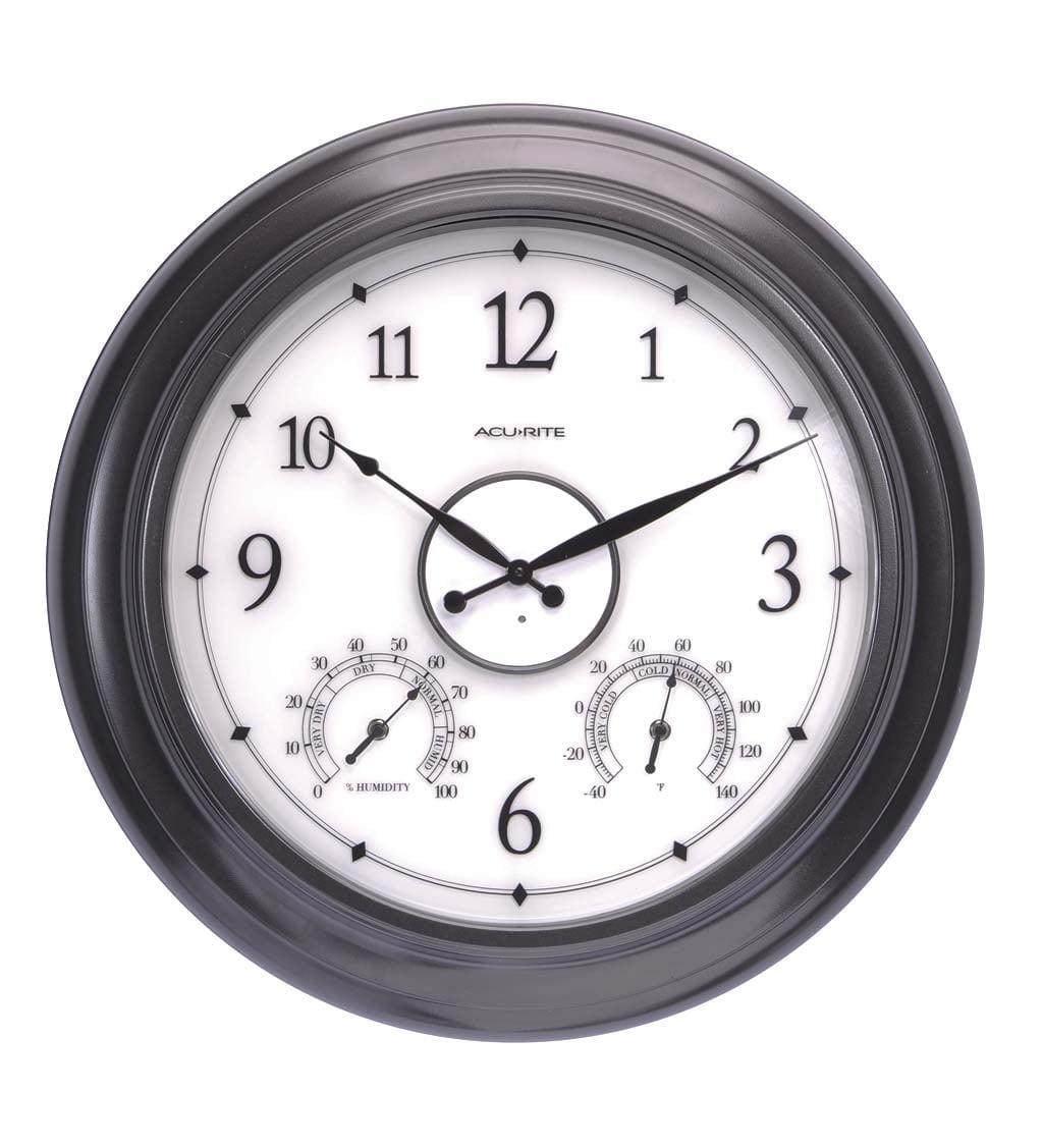 AcuRite 24-Inch, Illuminated LED Thermometer Clock with Temperature and Humidity for Outdoor or Indoor Use, Black (75133M)