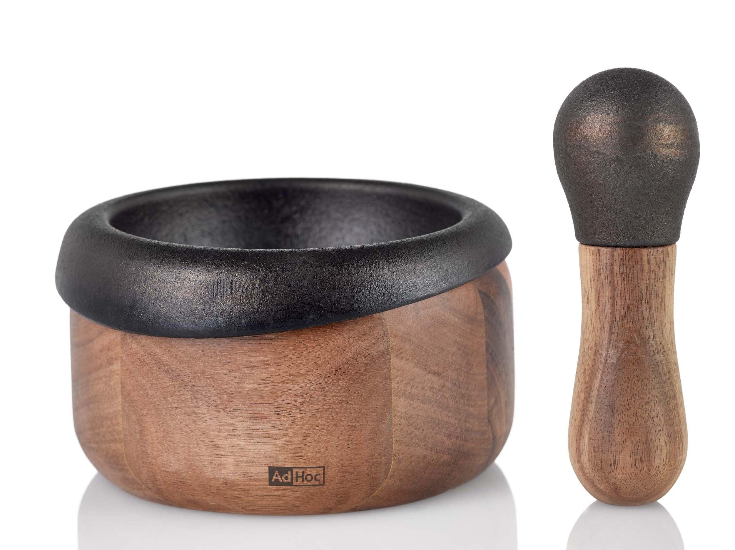 AdHoc Acacia Wood and Cast Iron Mortar & Pestle Set