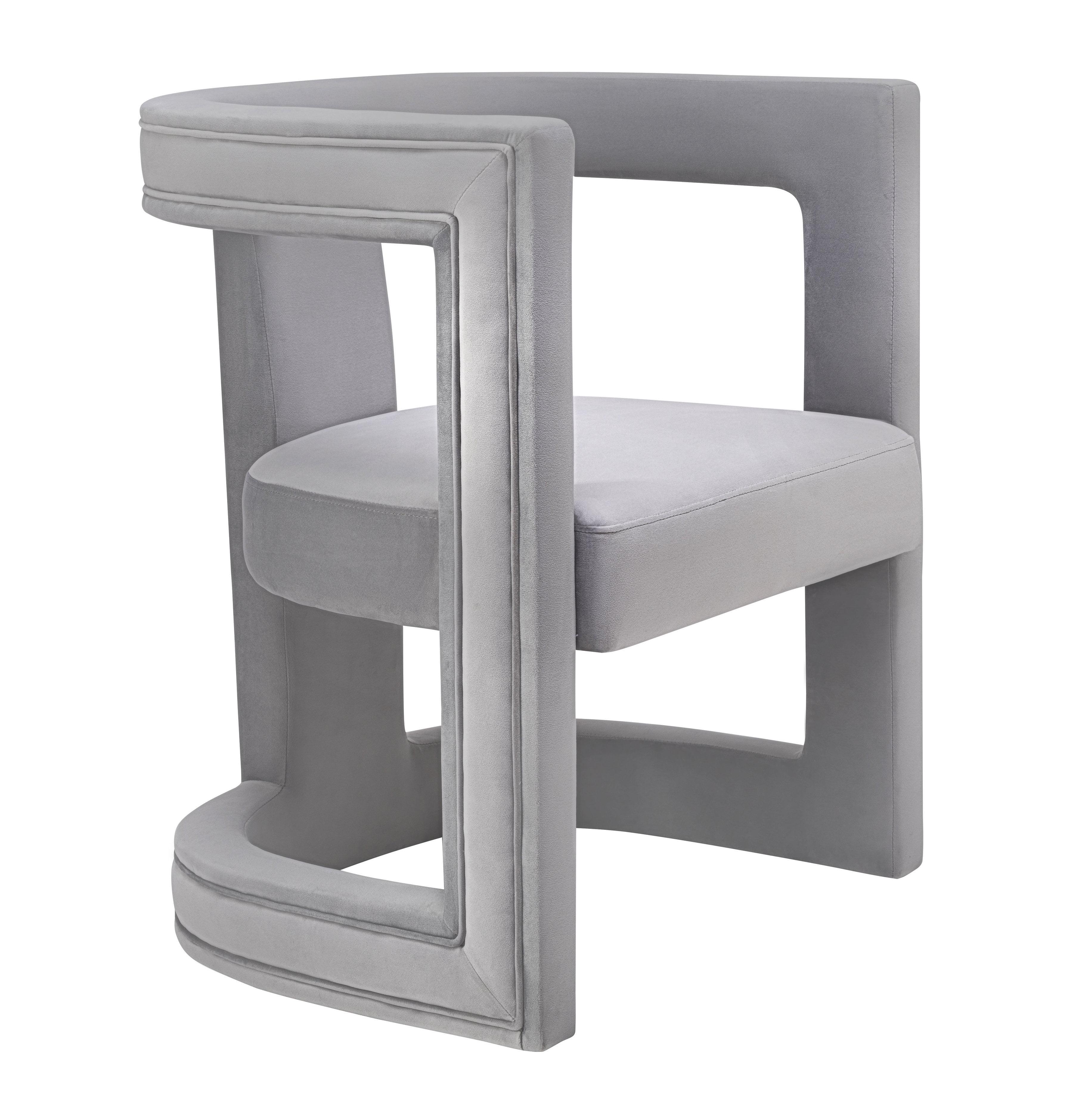 Ada Grey Velvet Birch Wood Accent Chair with Cut-Out Design