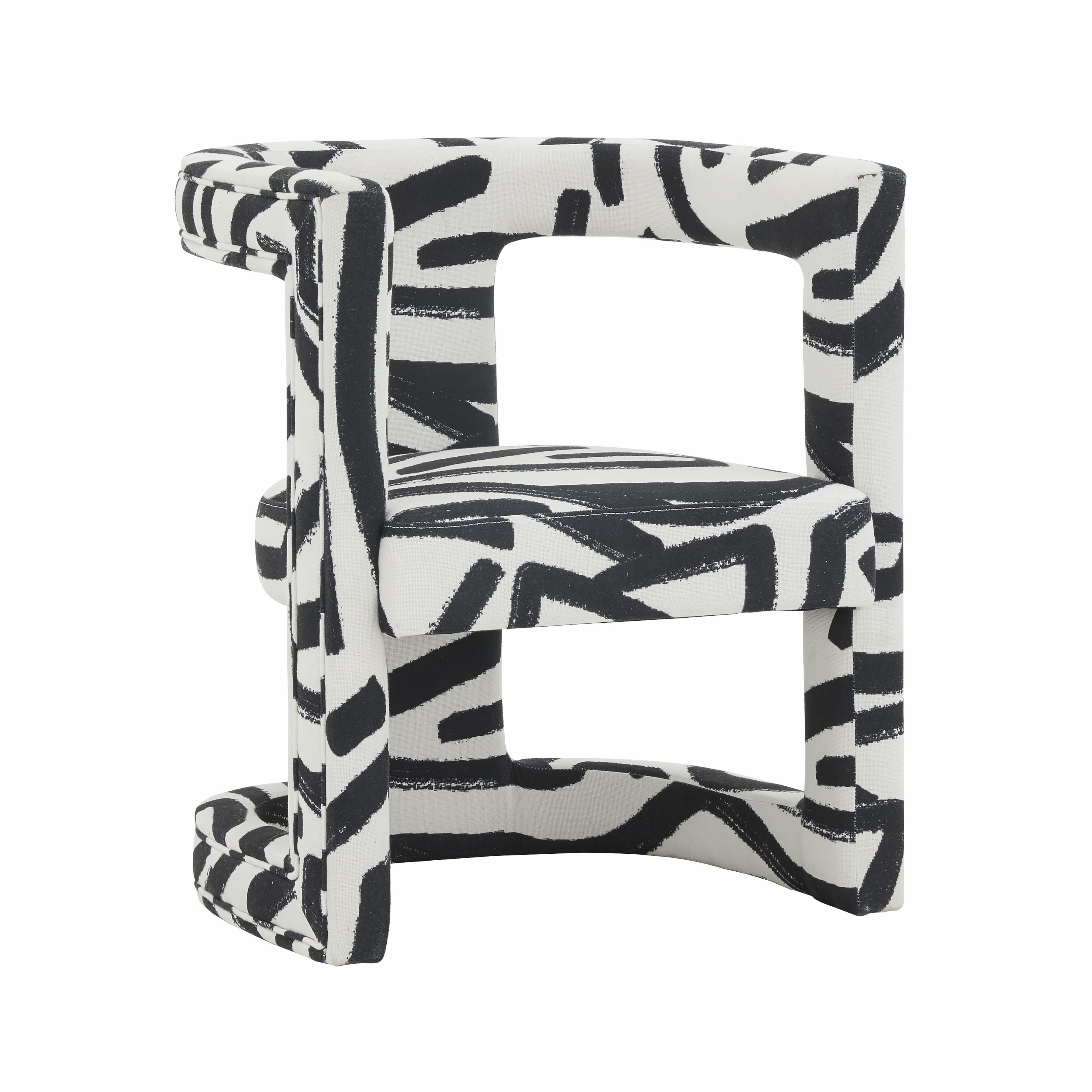 Black and White Velvet Abstract Wishbone Accent Chair