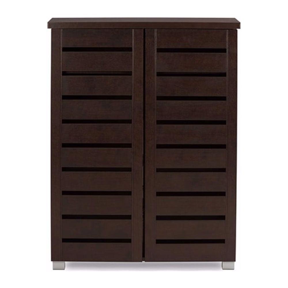 Adalwin Modern and Contemporary 2-Door Wooden Entryway Shoes Storage Cabinet: Holds 15 Pairs, PVC Legs - Baxton Studio