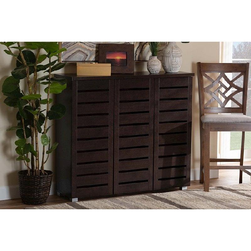 Adalwin Modern and Contemporary 3-Door Wooden Entryway Shoes Storage Cabinet: Organizer for 20 Pairs - Baxton Studio