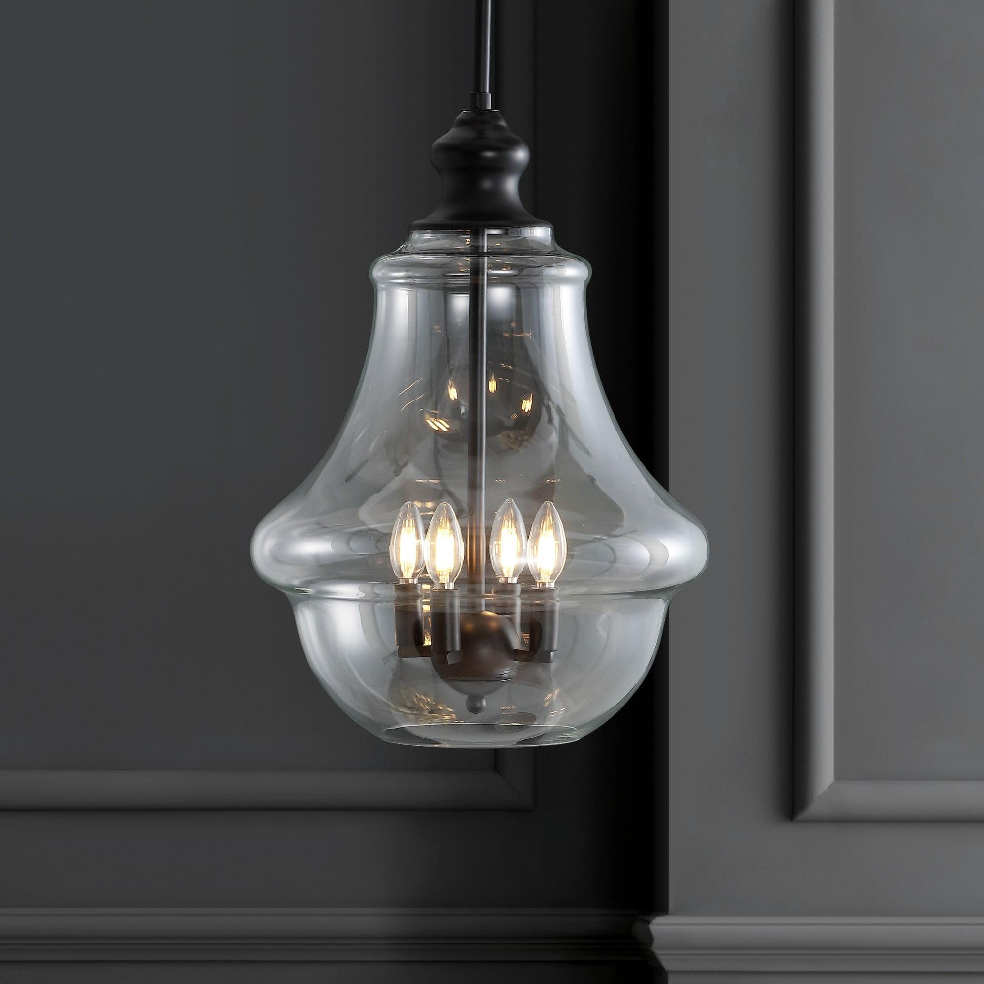 Adam 16" Adjustable Metal/Glass LED Pendant, Oil Rubbed Bronze