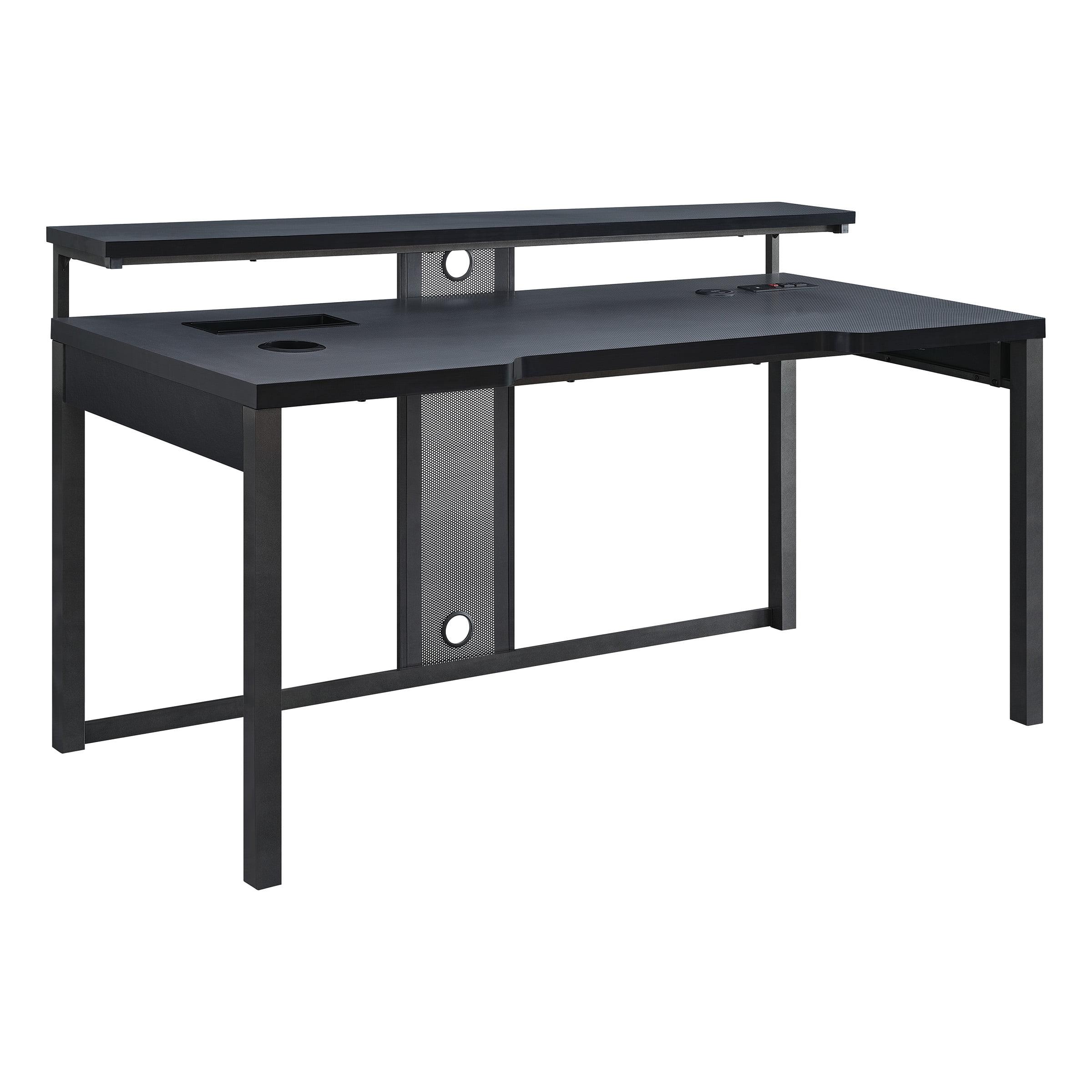 Adaptor 63" Matte Black Steel Gaming Desk with Raised Monitor Shelf