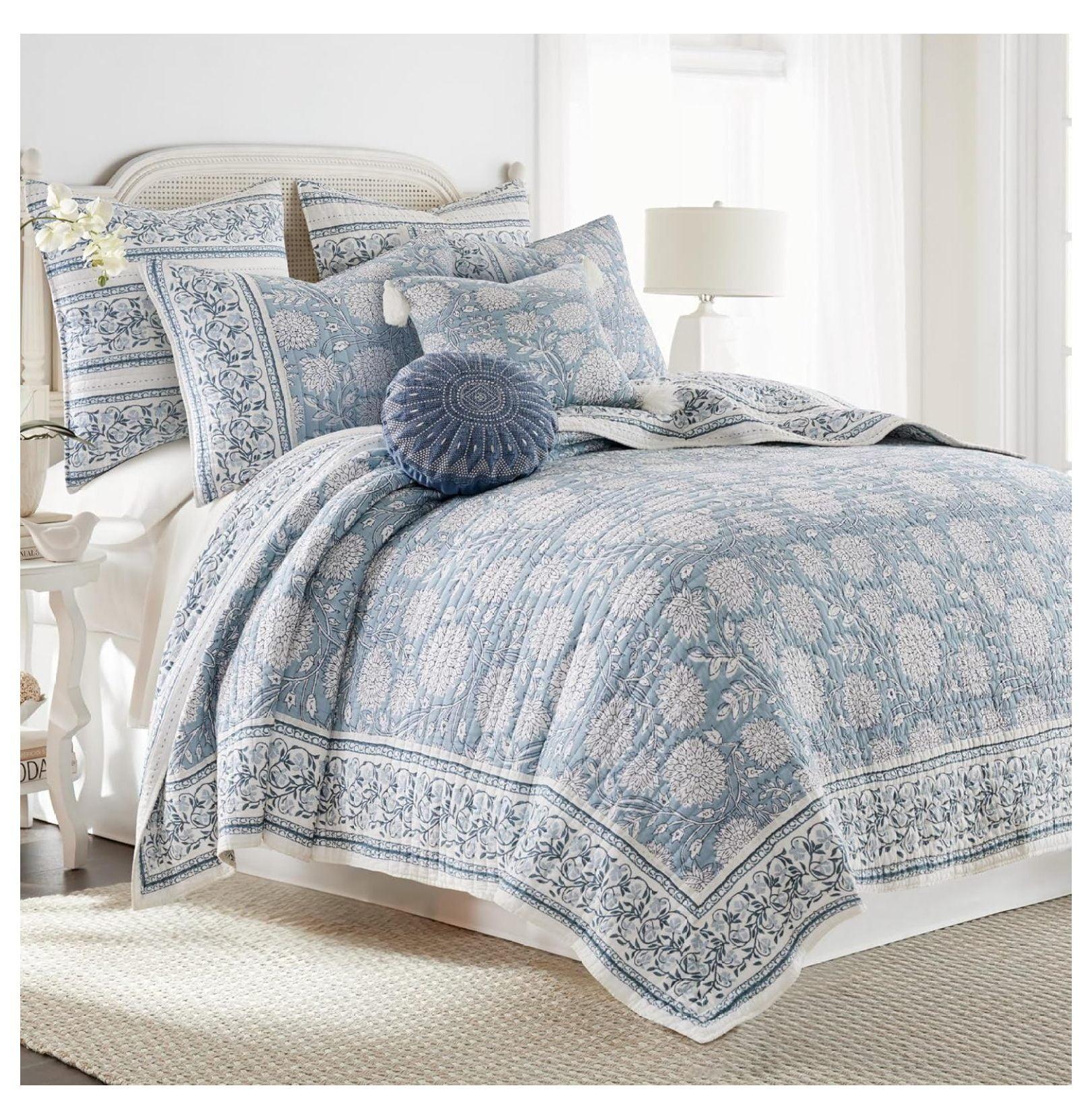 Adare Blue Cotton Twin Reversible Quilt Set