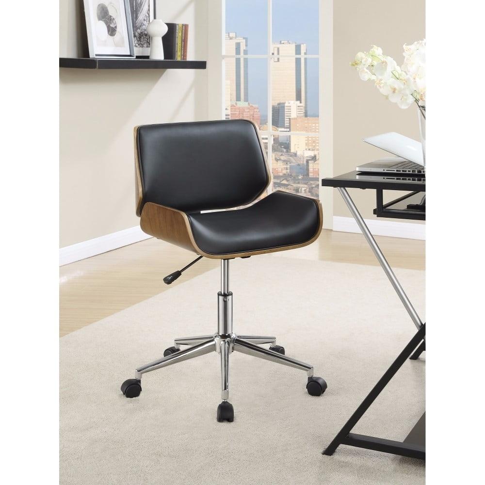 Black Leather Swivel Armless Desk Chair with Metal Base