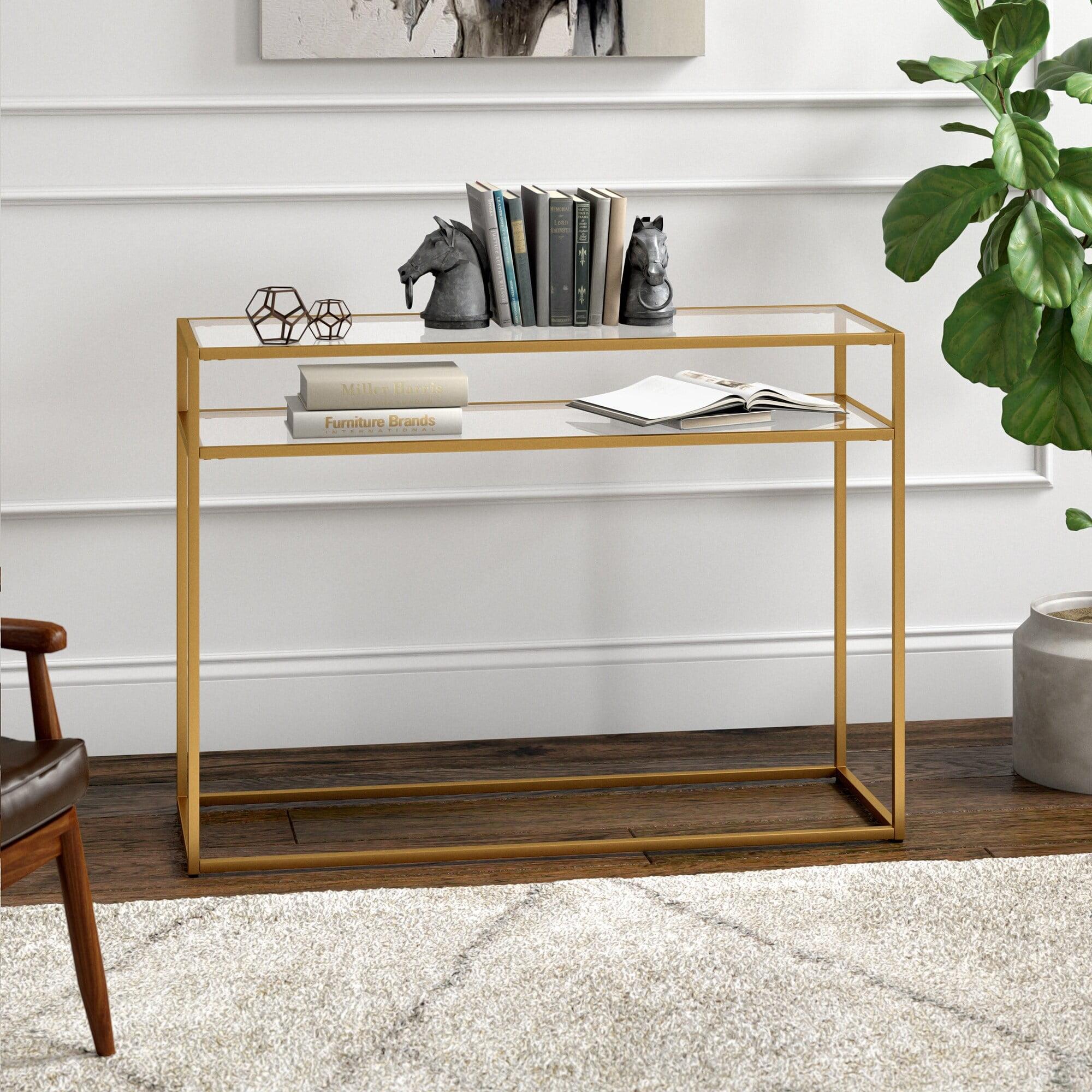 Brass & Glass 42'' Industrial Console Table with Storage Shelf