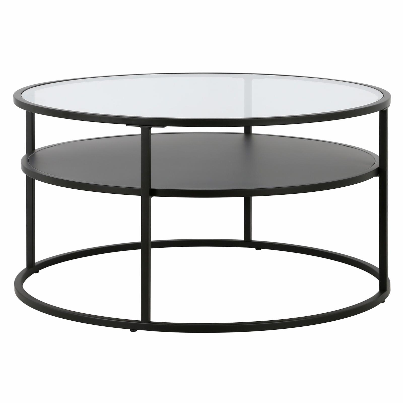 Ada 32" Blackened Bronze Round Coffee Table with Glass Top