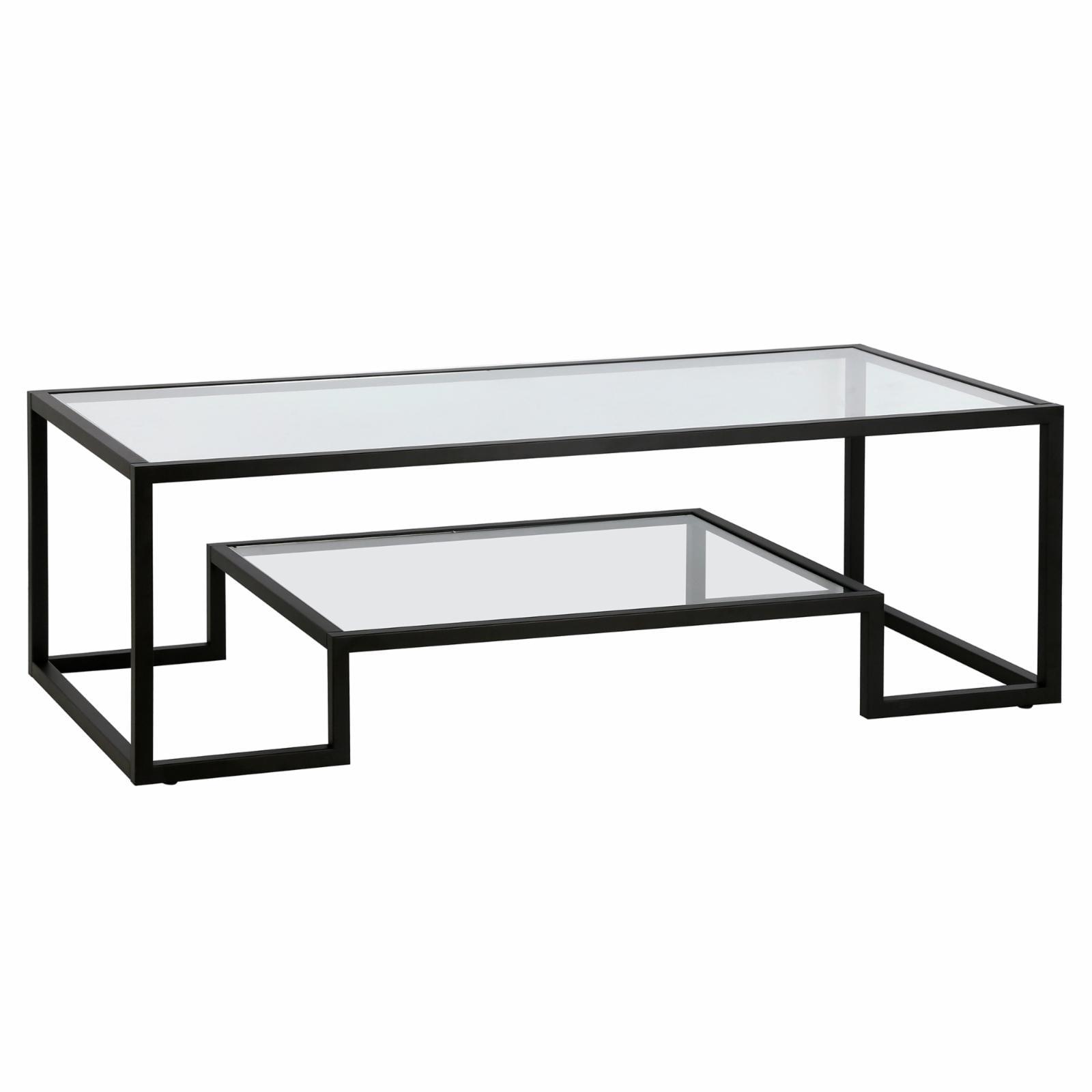 54" Blackened Bronze and Glass Rectangular Coffee Table