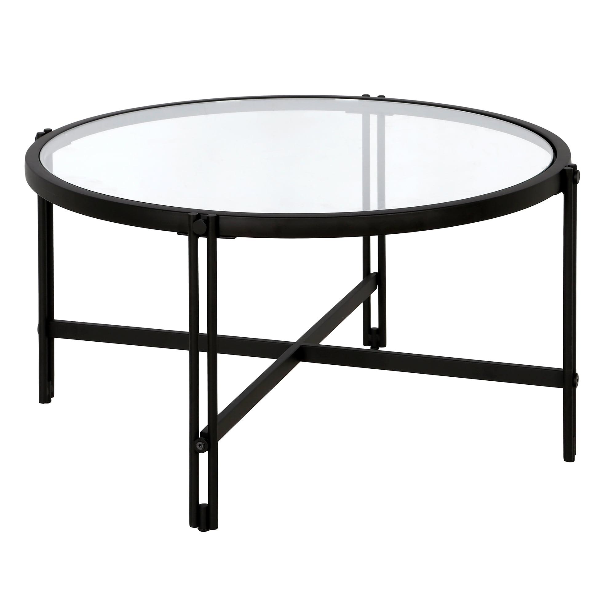 Inez 32" Blackened Bronze Round Metal and Glass Coffee Table