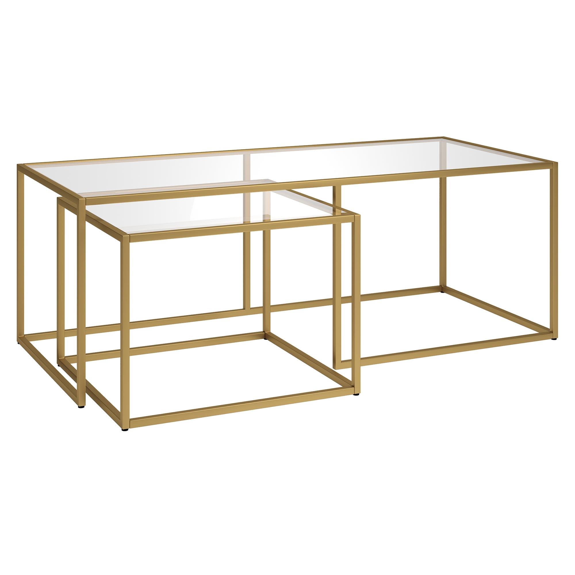 Kennedy Brass Finish Rectangular Nesting Coffee Table with Glass Top