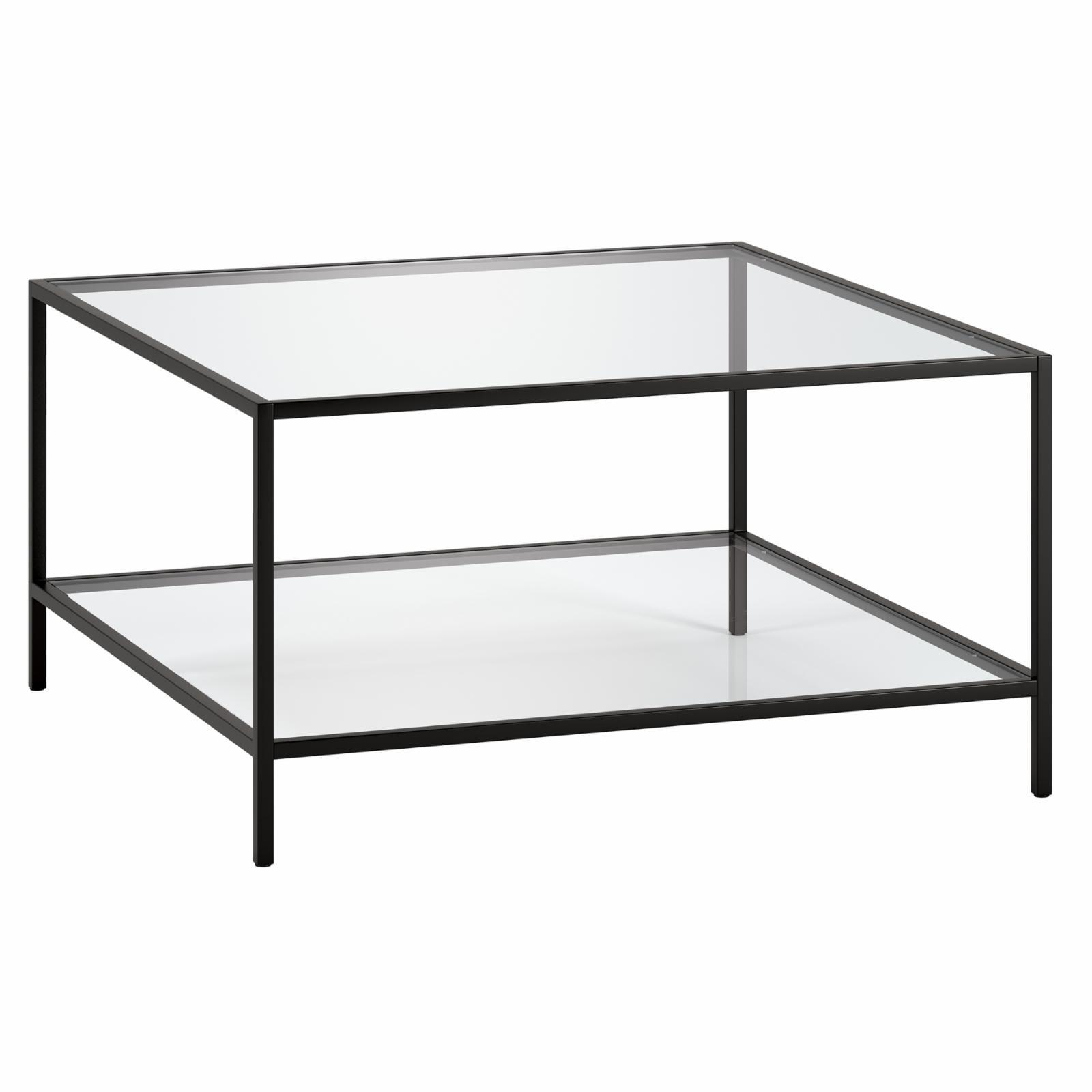 Sivil 32" Square Blackened Bronze Coffee Table with Glass Shelf