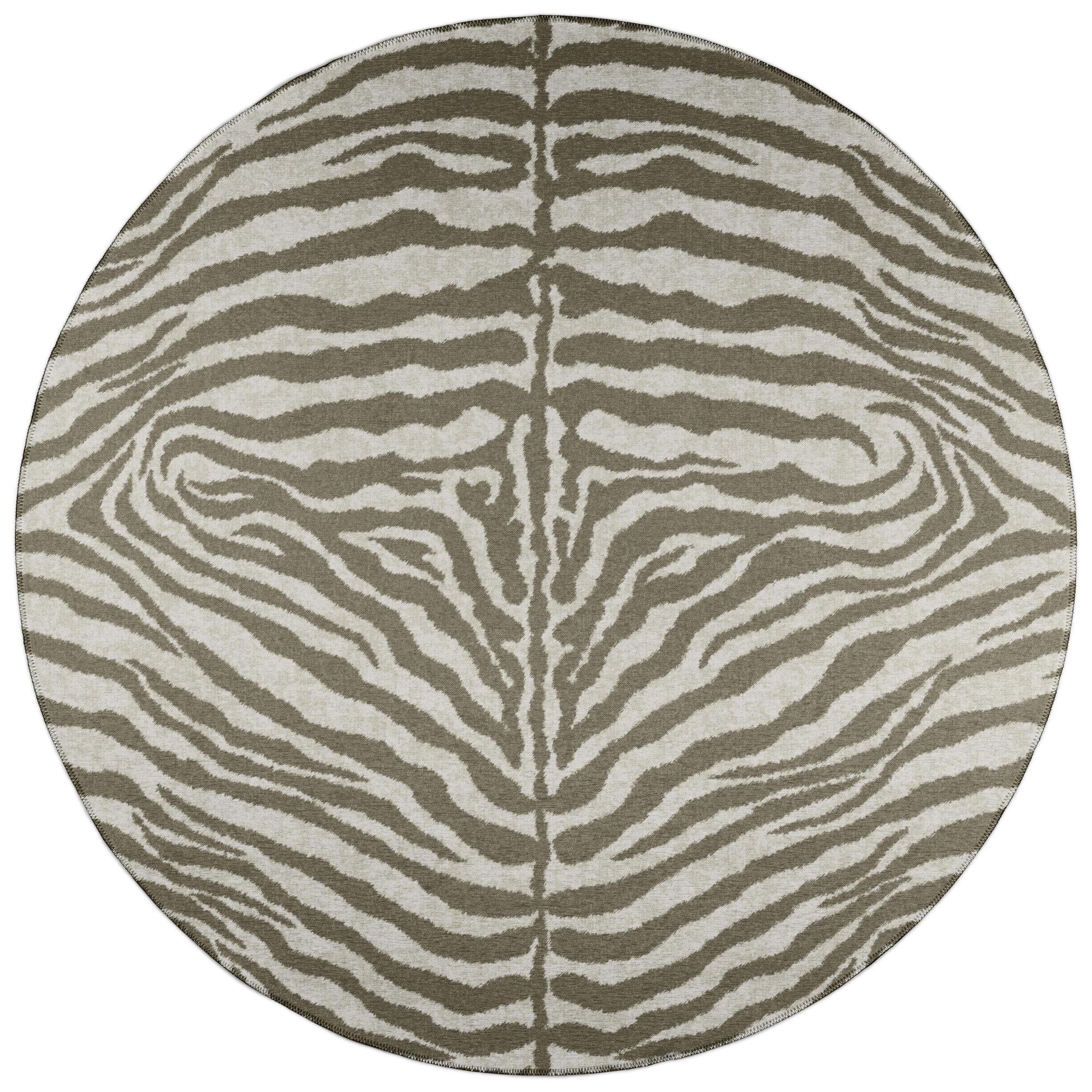Addison Rugs Addison Indoor/ Outdoor Safari Zebra Animal Print Washable Area Rug 8' x 8' - Taupe