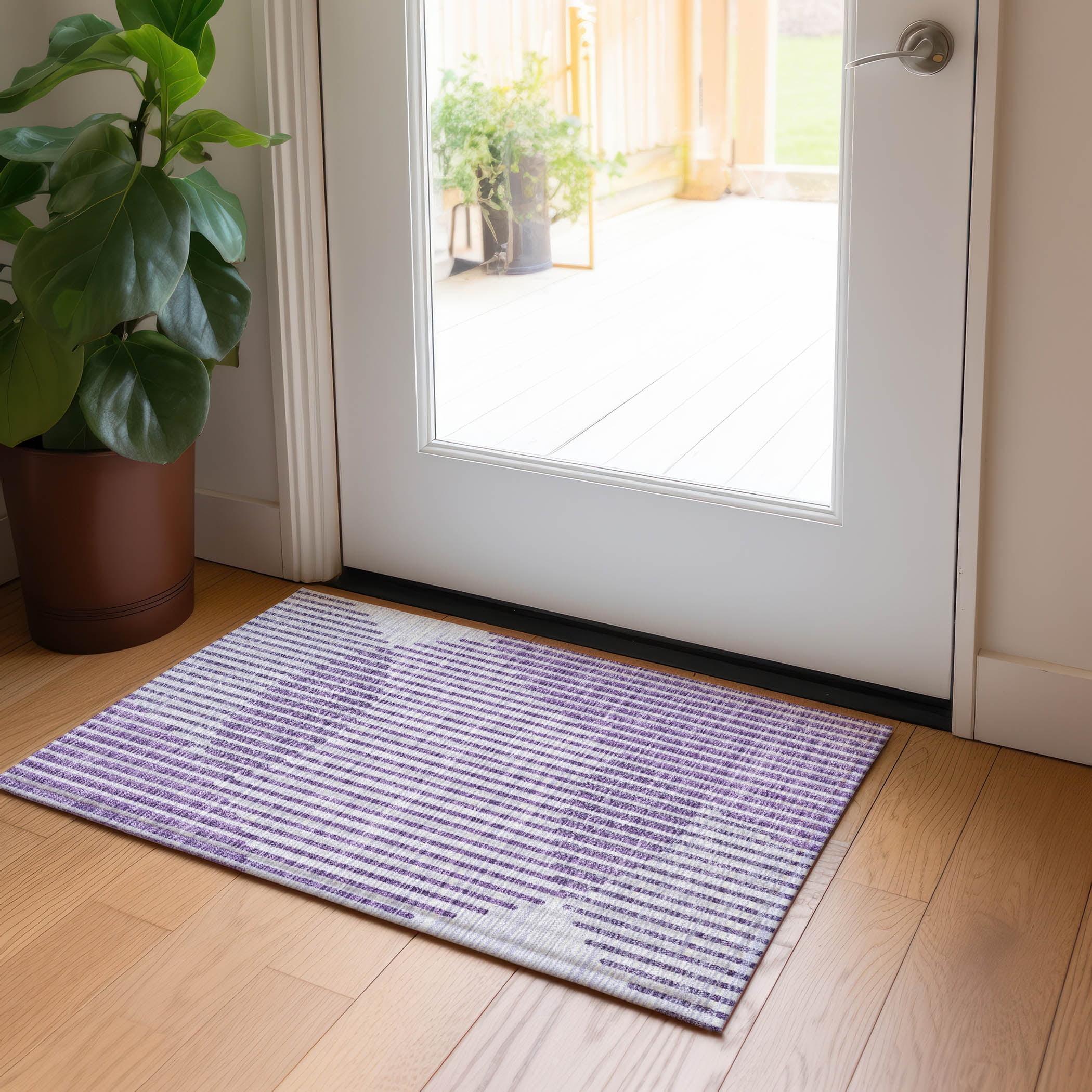 Purple Rectangular Flat Woven Synthetic Washable Area Rug