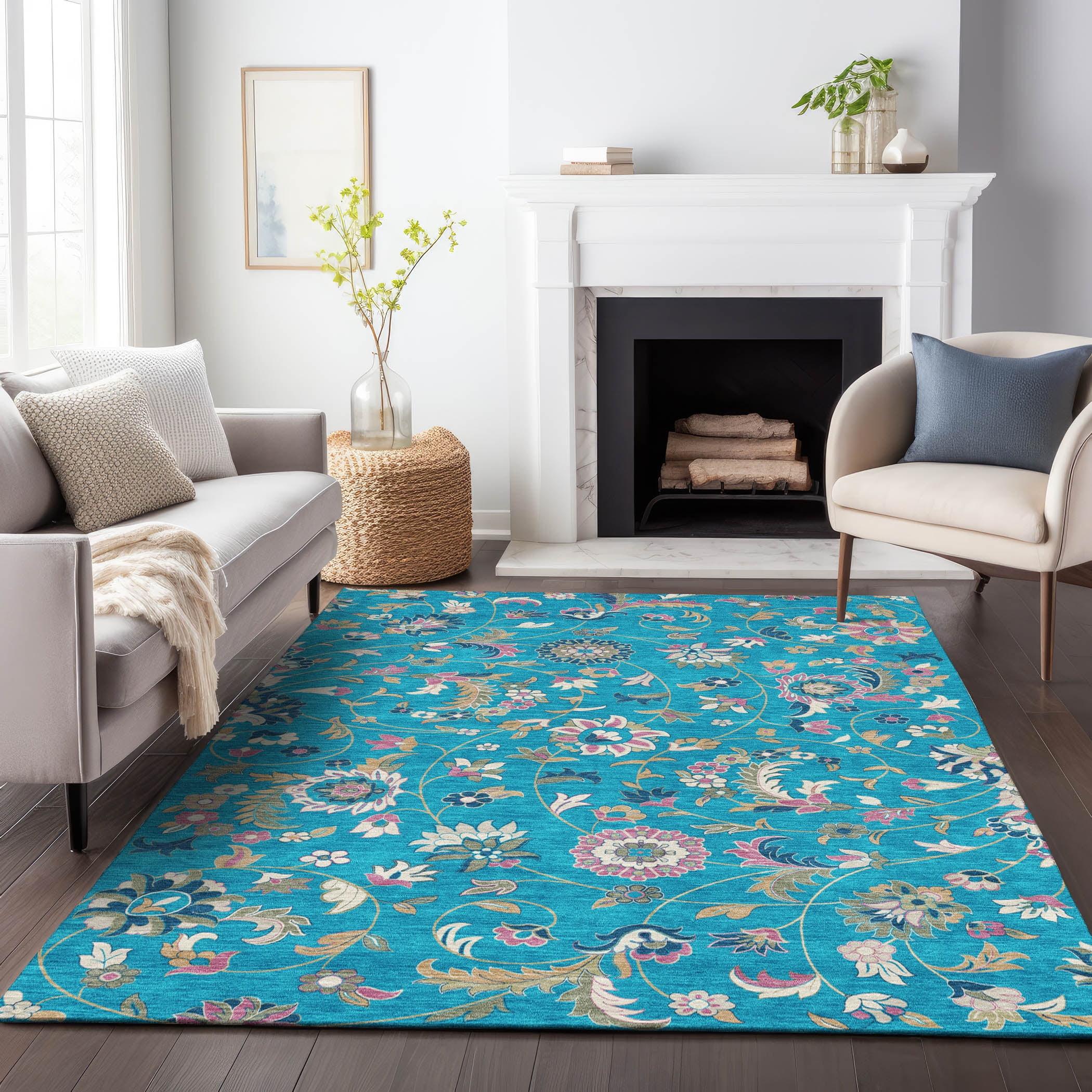 Machine Washable Indoor/Outdoor Chantille ACN1006 Teal Rug