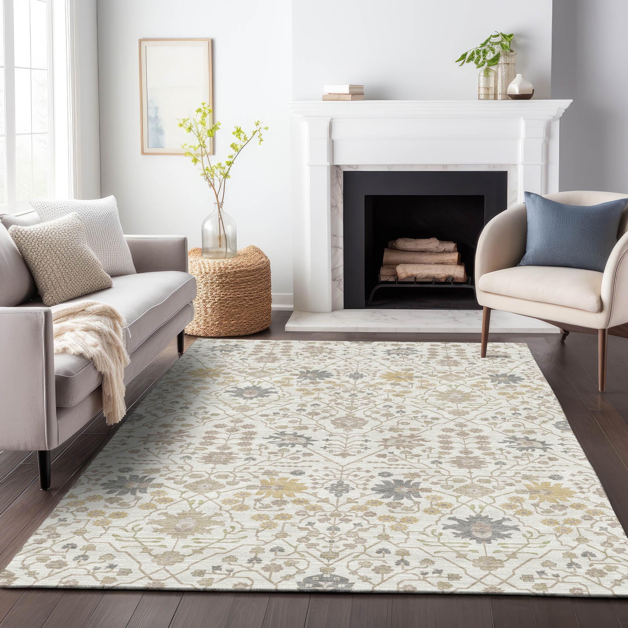 Ivory and Beige Flat Woven Synthetic Area Rug 3' x 5'