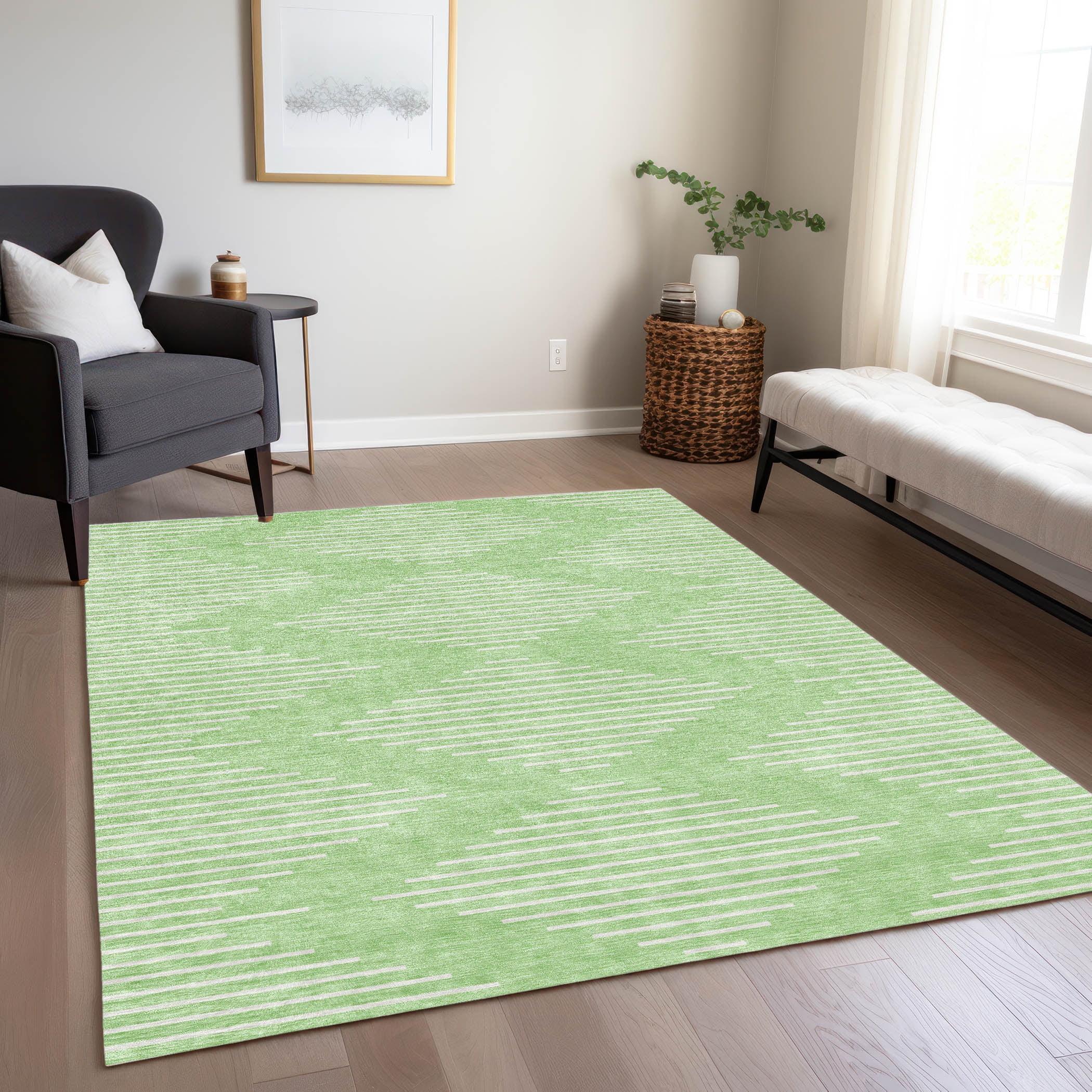 Mint Green Geometric Diamond Washable Synthetic Rug