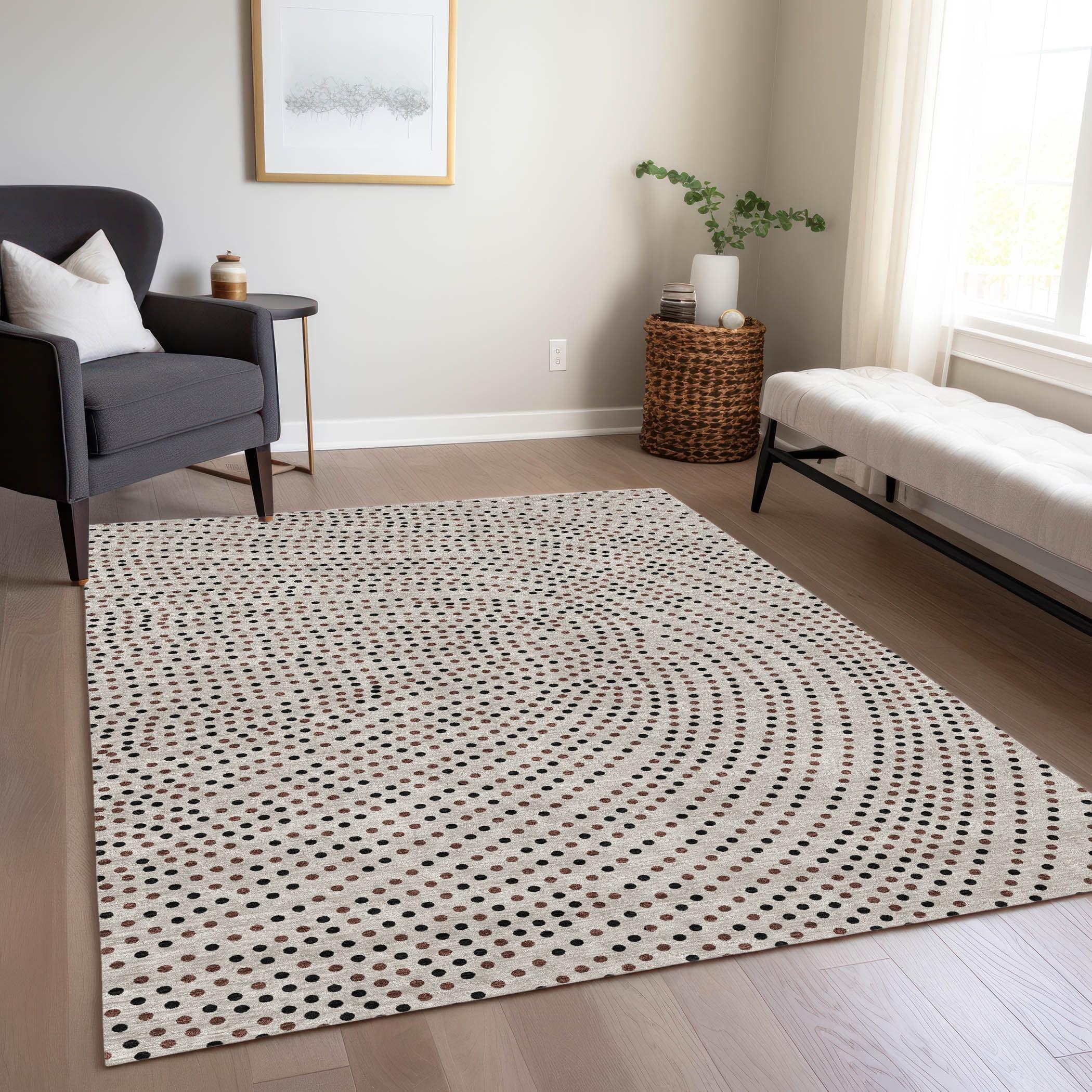 Taupe and Black Synthetic Flat Woven Washable Rug