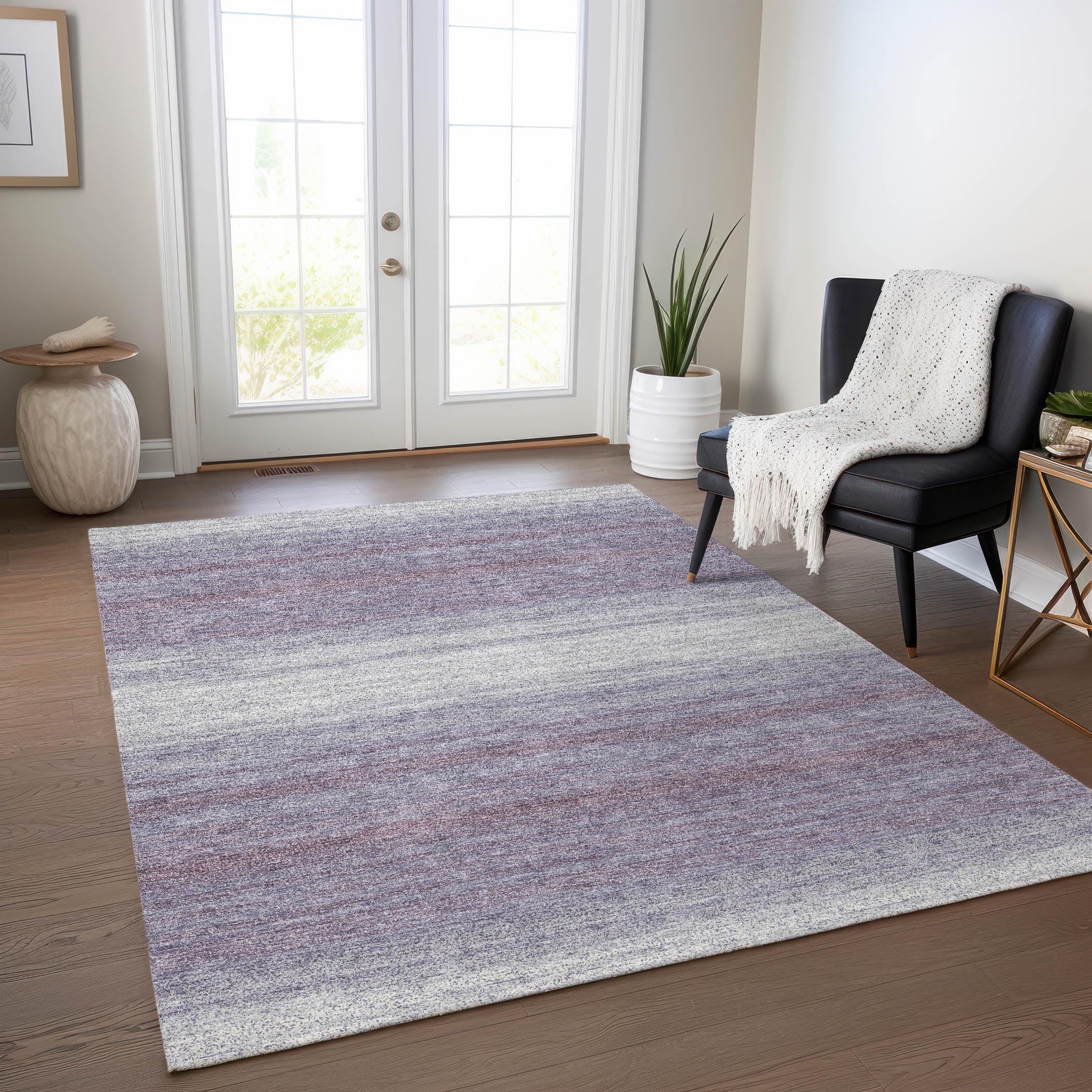 Lavender Ombre Stripe Washable Synthetic Indoor/Outdoor Rug