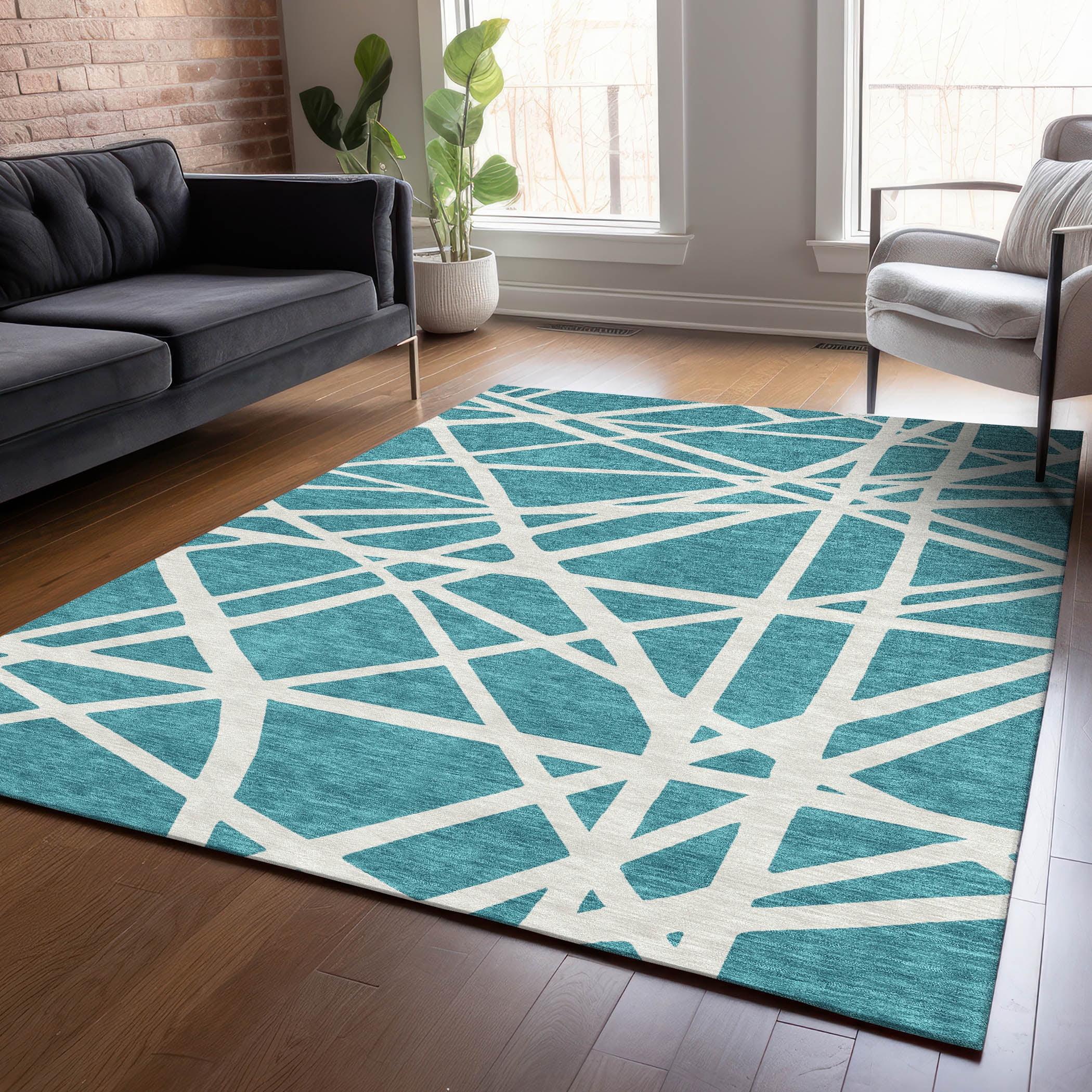 Machine Washable Indoor/Outdoor Chantille ACN1040 Teal Rug