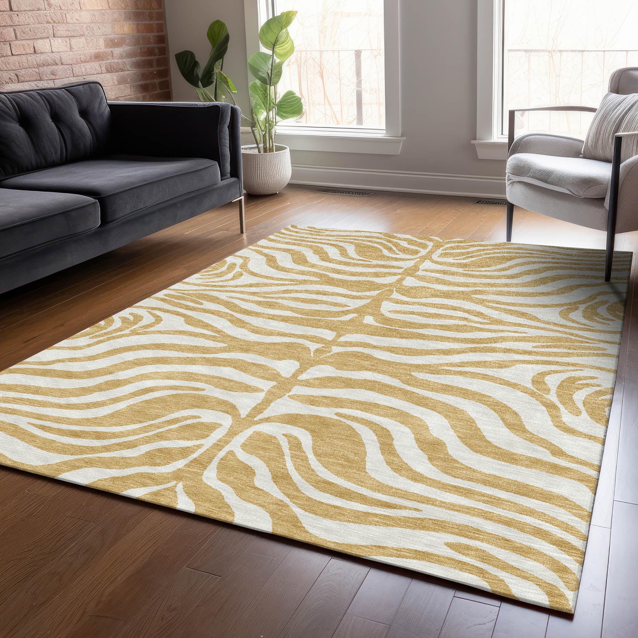 Addison Rugs Chantille ACN1042 Gold 2'6" x 3'10" Indoor Outdoor Area Rug, Easy Clean, Machine Washable, Non Shedding, Bedroom, Entry, Living Room, Dining Room, Kitchen, Patio Rug