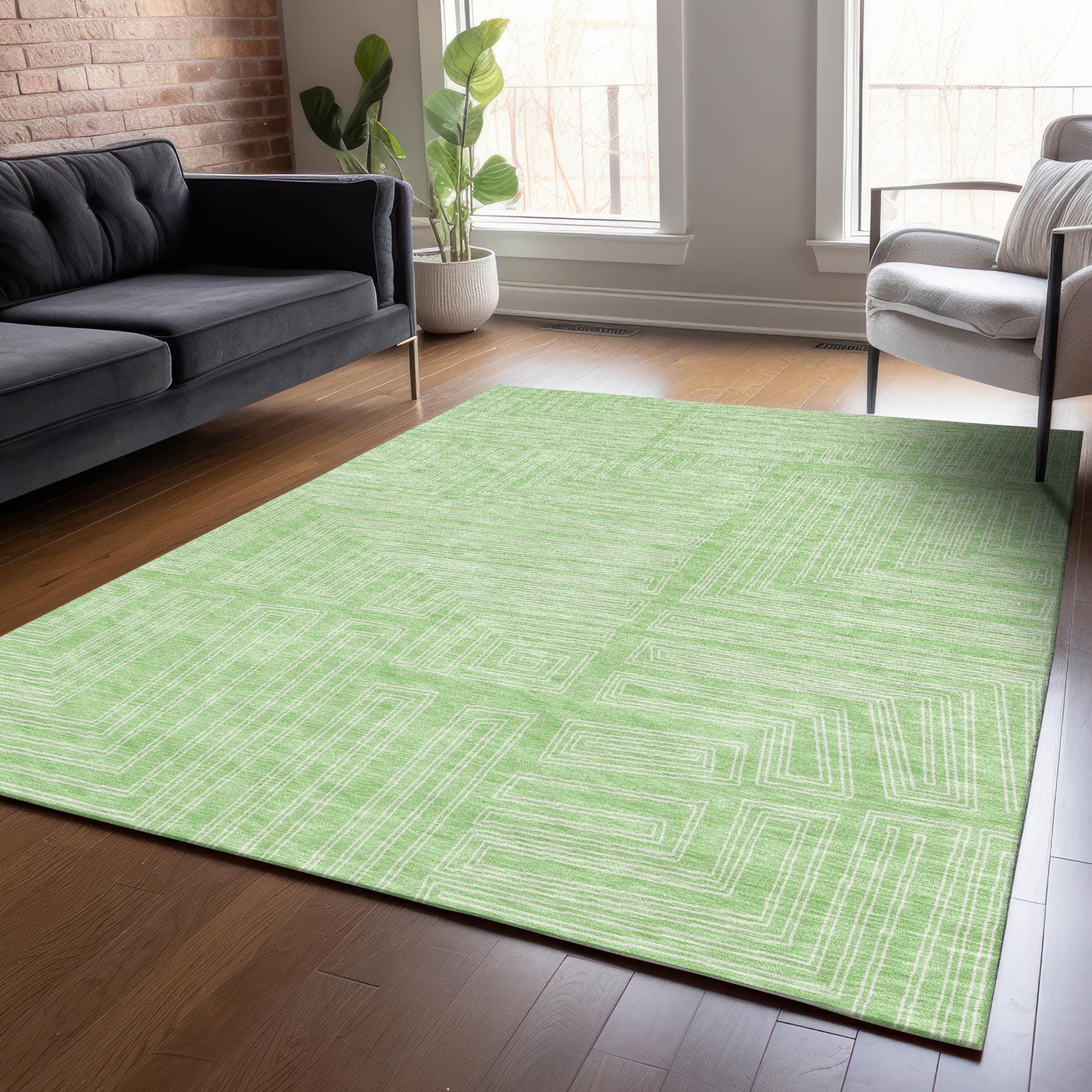 Mint Geometric Flat Woven Synthetic Area Rug