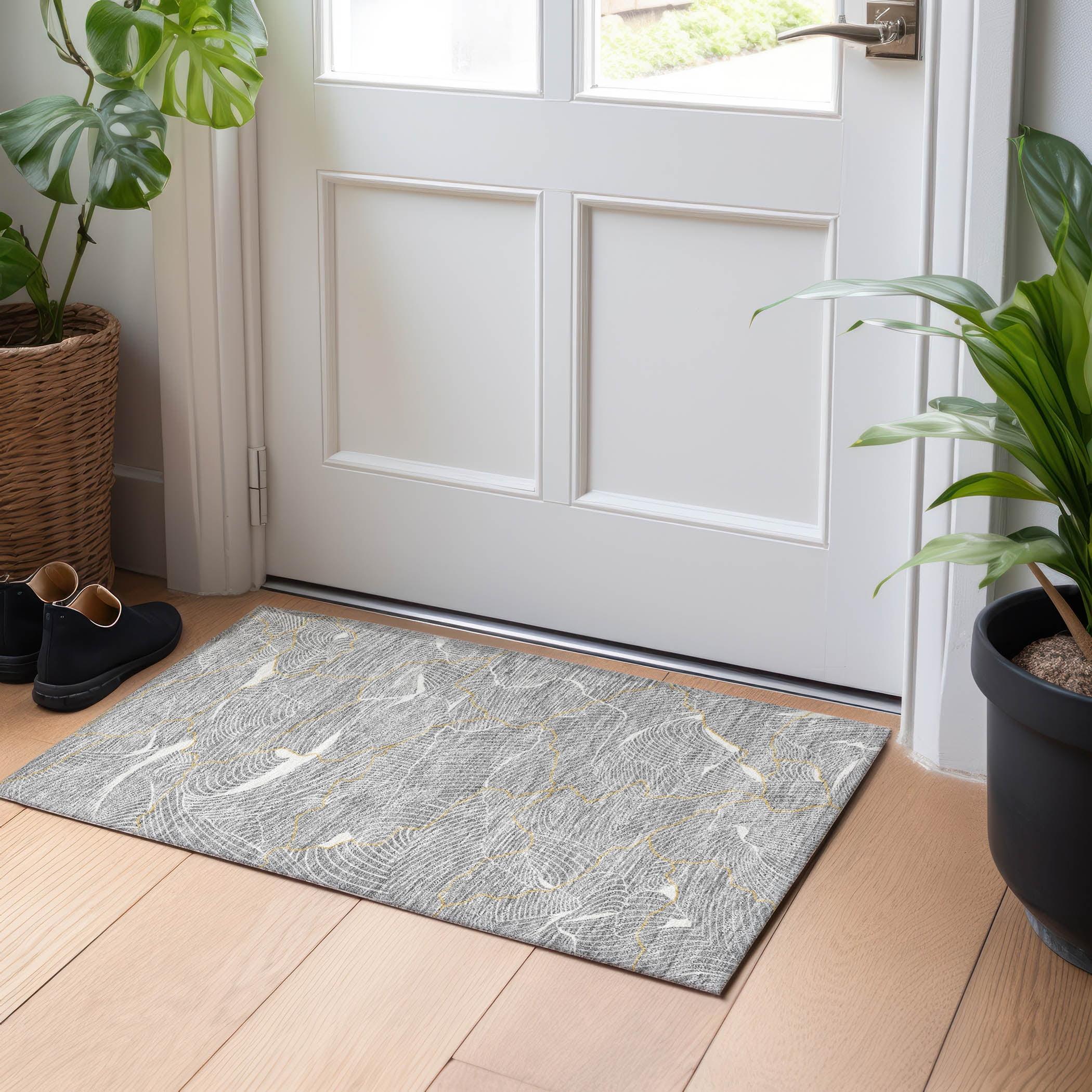 Addison Rugs Chantille ACN1048 Gray 1'8" x 2'6" Indoor Outdoor Area Rug, Easy Clean, Machine Washable, Non Shedding, Bedroom, Entry, Living Room, Dining Room, Kitchen, Patio Rug