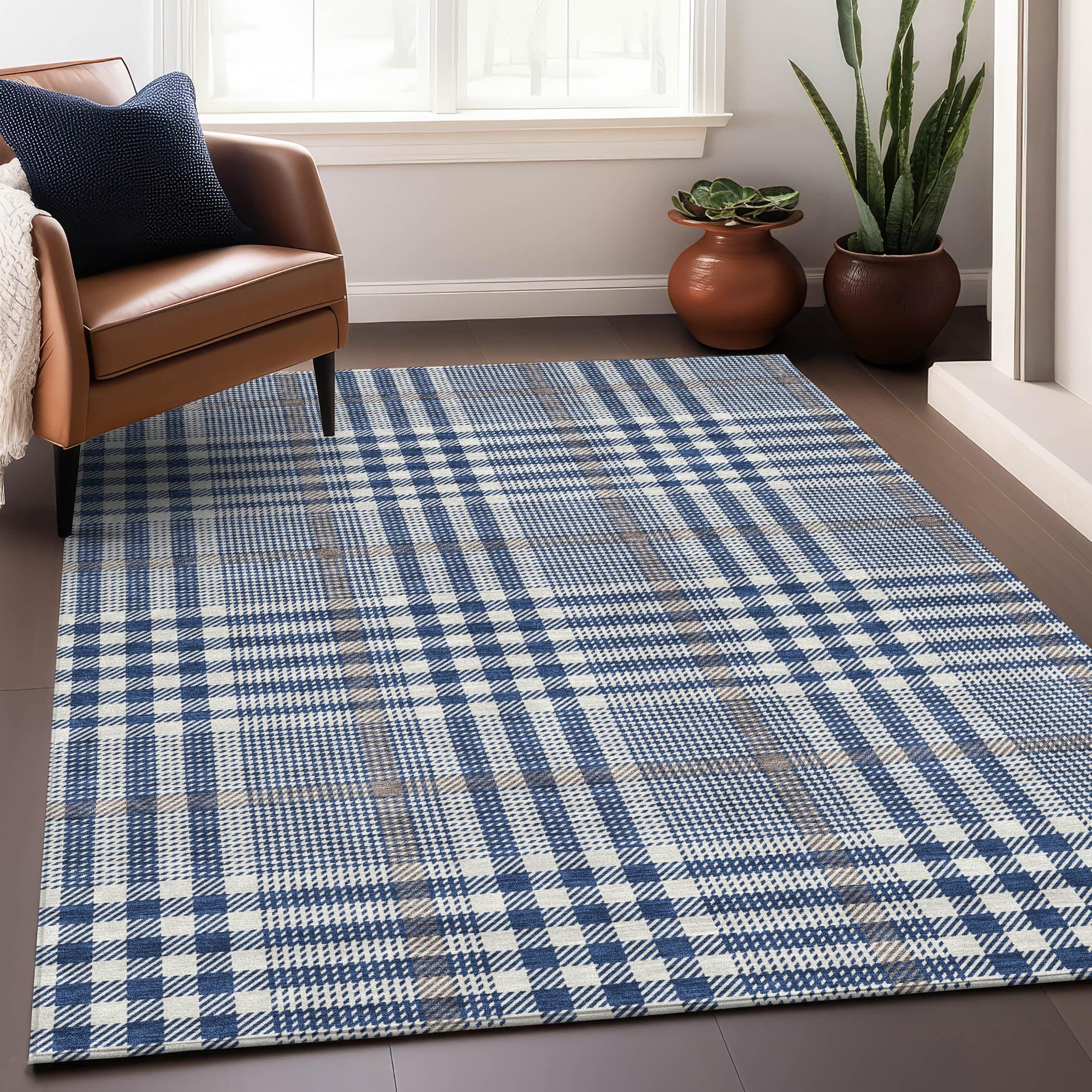 Addison Rugs Machine Washable Indoor/ Outdoor Plaid Chantille Rug Navy - 3' x 5'