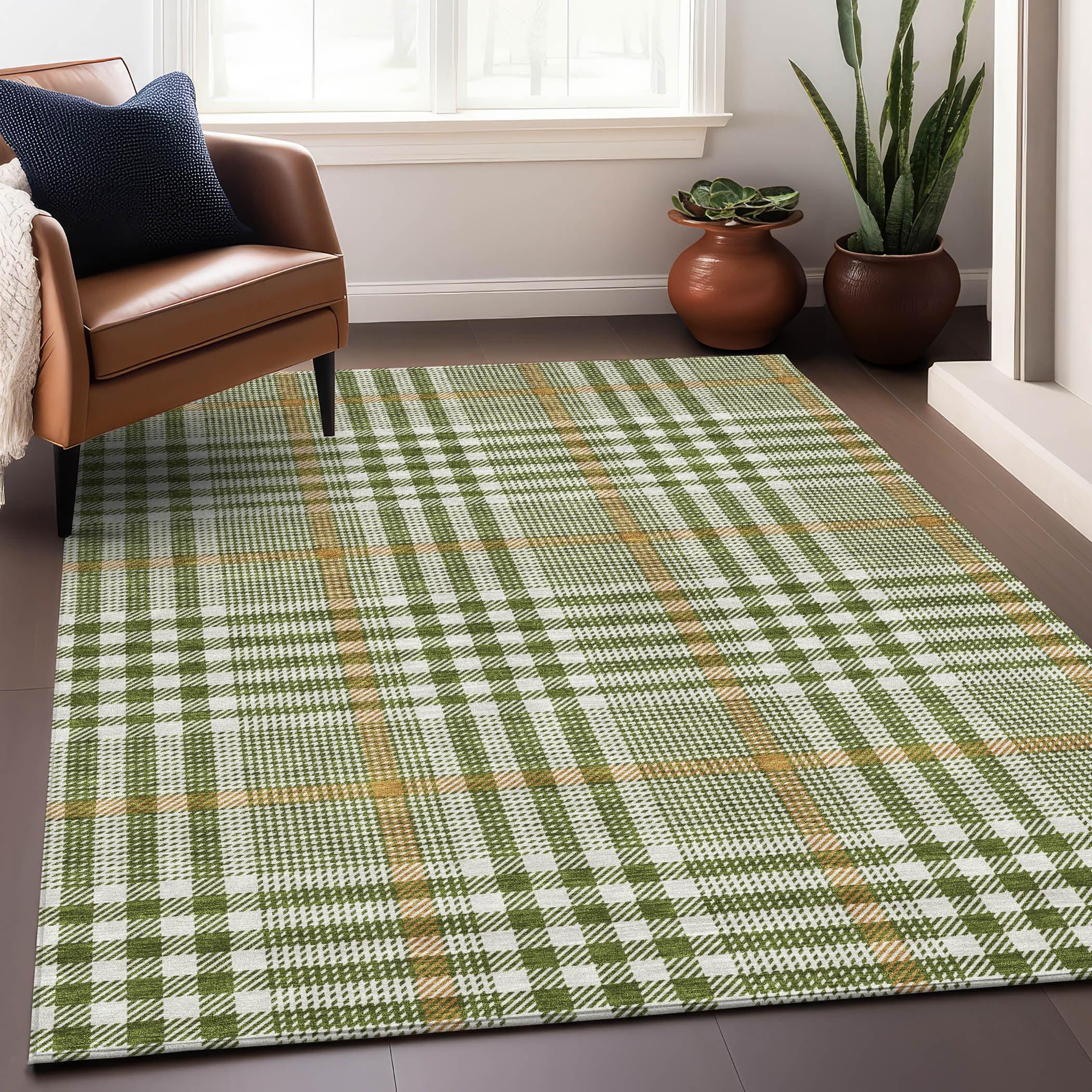 Addison Rugs Machine Washable Indoor/ Outdoor Plaid Chantille Rug Olive - 2'6" x 3'10"