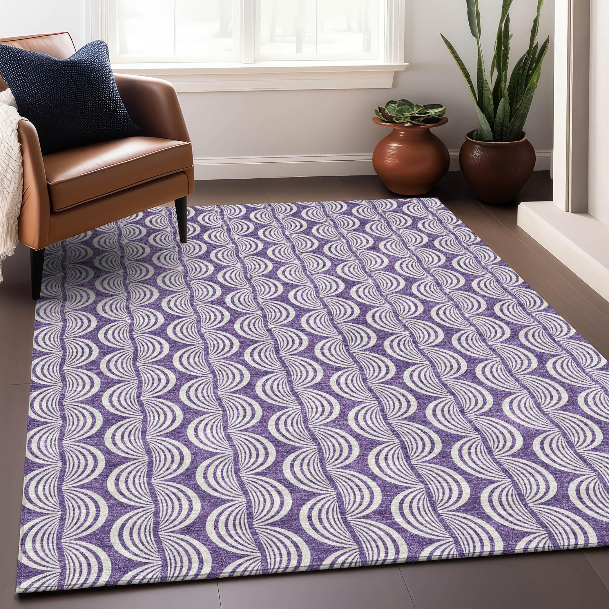 Purple Rectangular Synthetic Easy Care Washable Rug