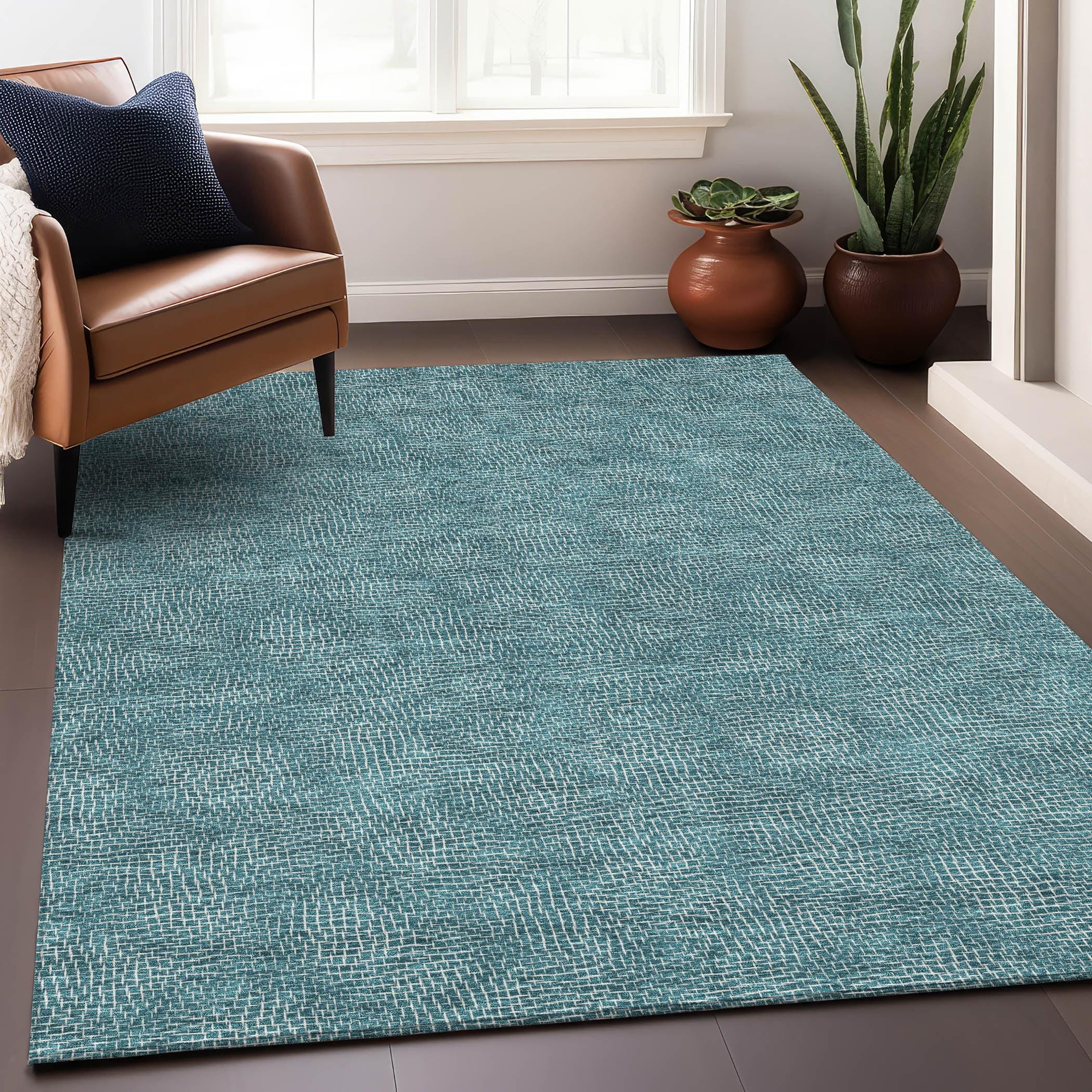 Teal Geometric Flat Woven Synthetic Indoor/Outdoor Rug 2'6" x 3'10"