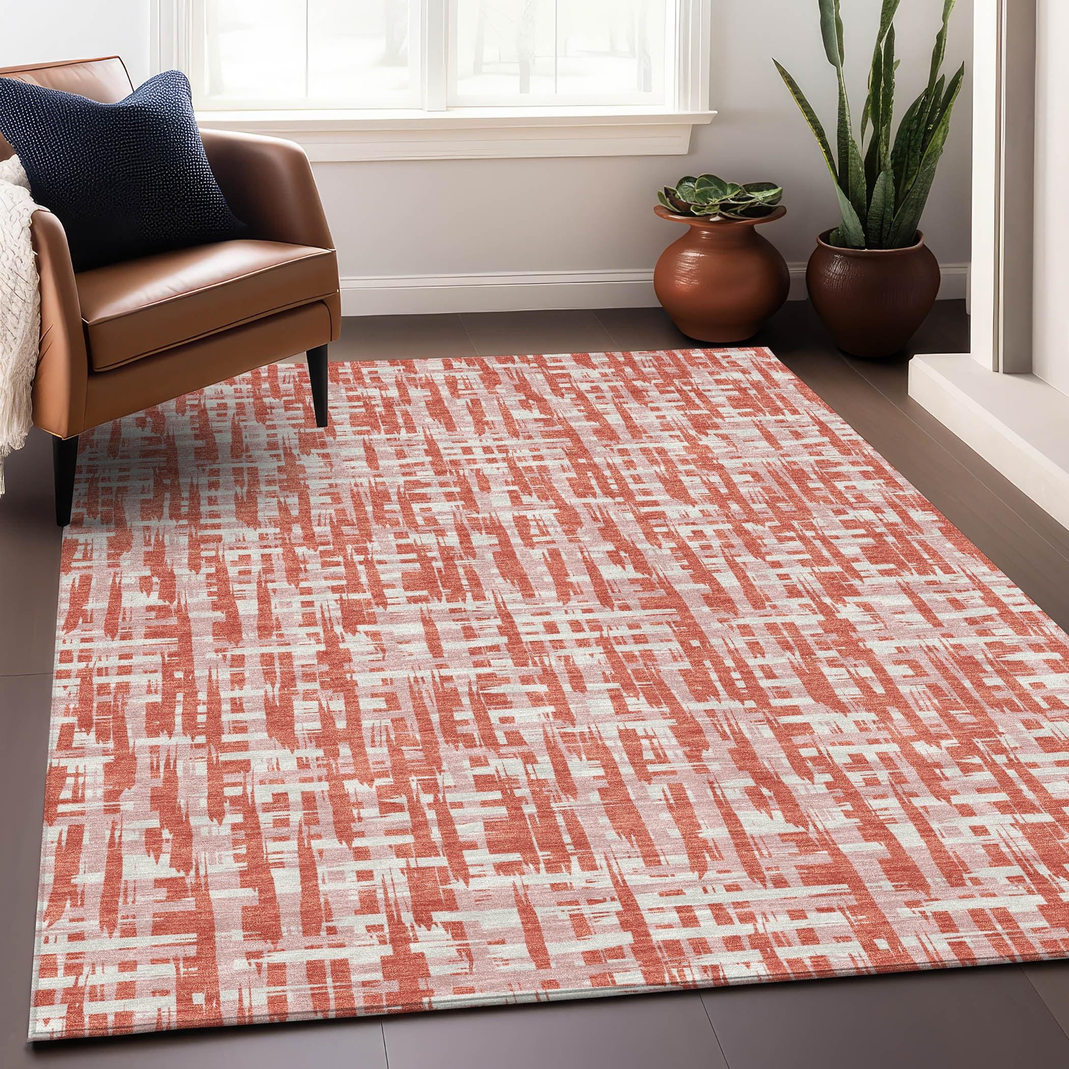 Machine Washable Indoor/Outdoor Chantille ACN1060 Coral Rug