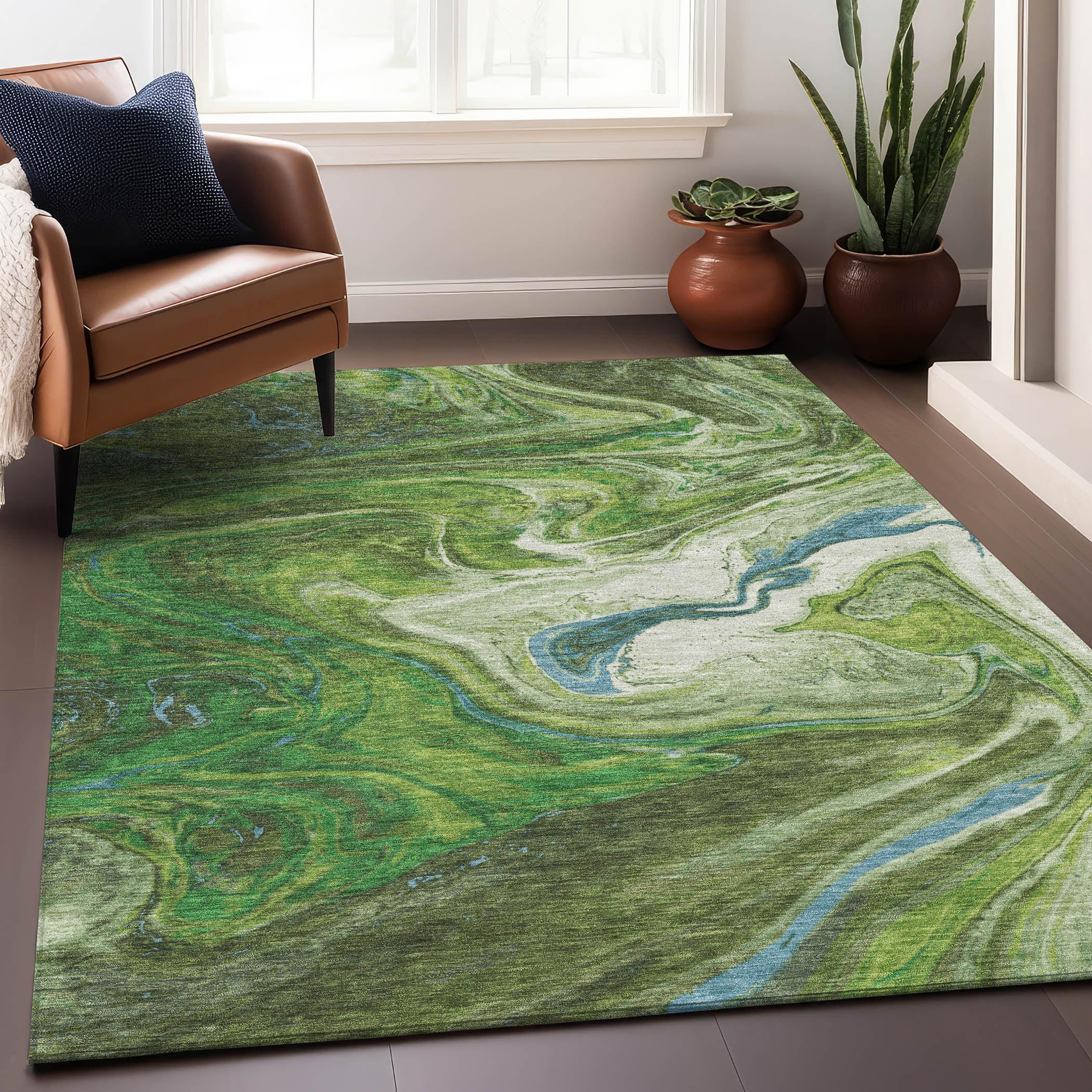 Machine Washable Indoor/Outdoor Chayden ACN1061 Green Rug