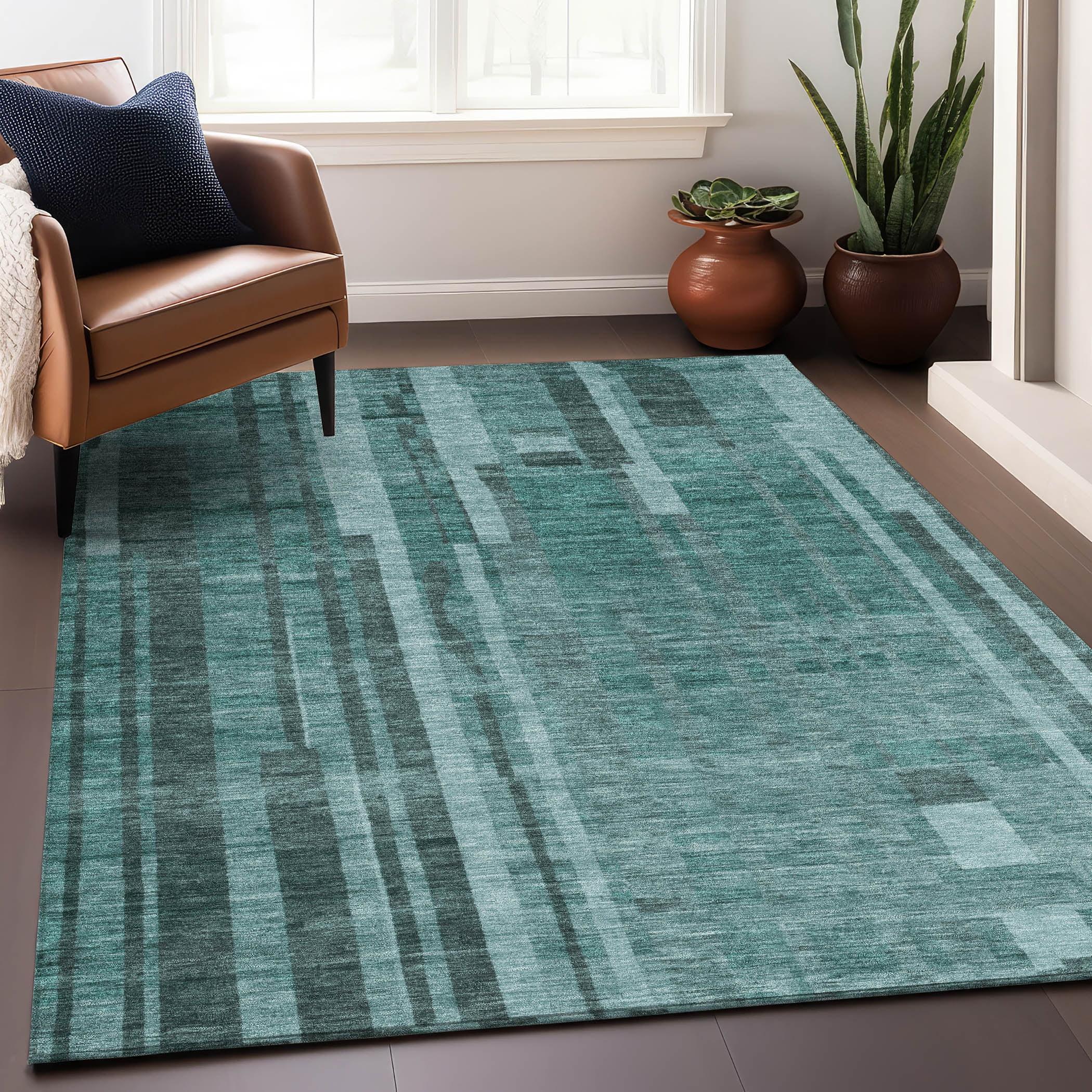 Machine Washable Indoor/Outdoor Chayden ACN1063 Teal Rug